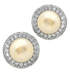 Exquisite 18K White Gold Pearl & Diamond Earrings - V47314 by Vivid Diamonds featuring lustrous pearls surrounded by brilliant round diamonds.