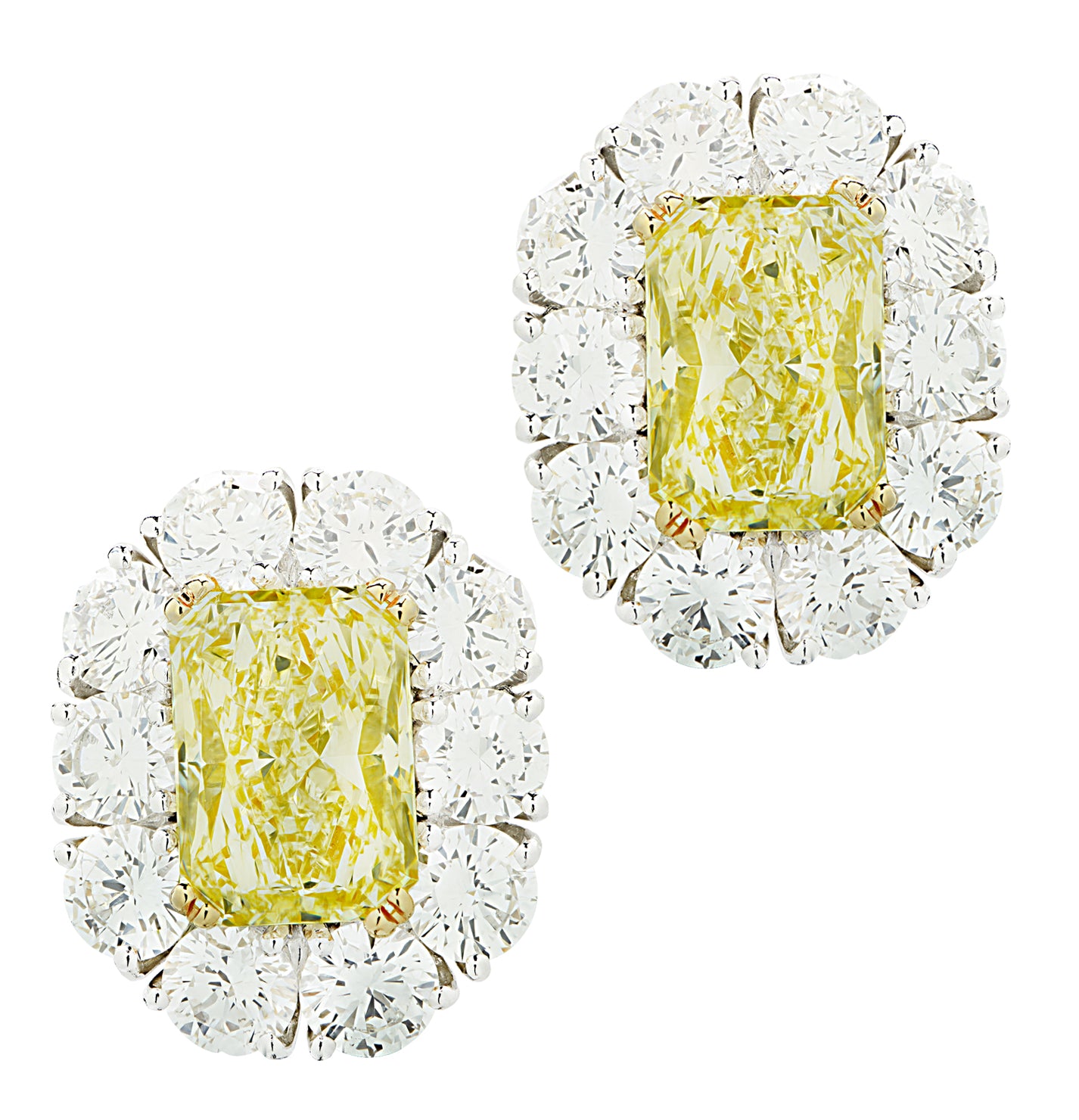 Vivid Diamonds 12.08 Carat Yellow Diamond and White Diamond Stud Earrings -V47336