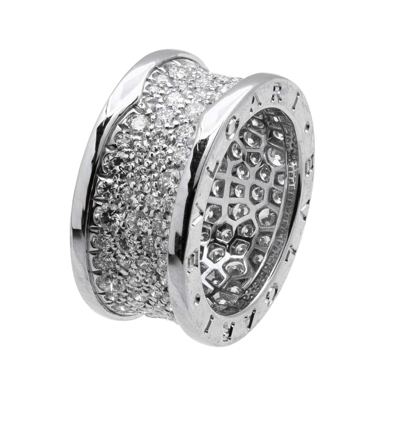 Elegant Bvlgari BZero Diamond Ring with 2.24ct Round Brilliant Diamonds in premium 18K White Gold from Vivid Diamonds, highlighting contemporary artistry and opulence.