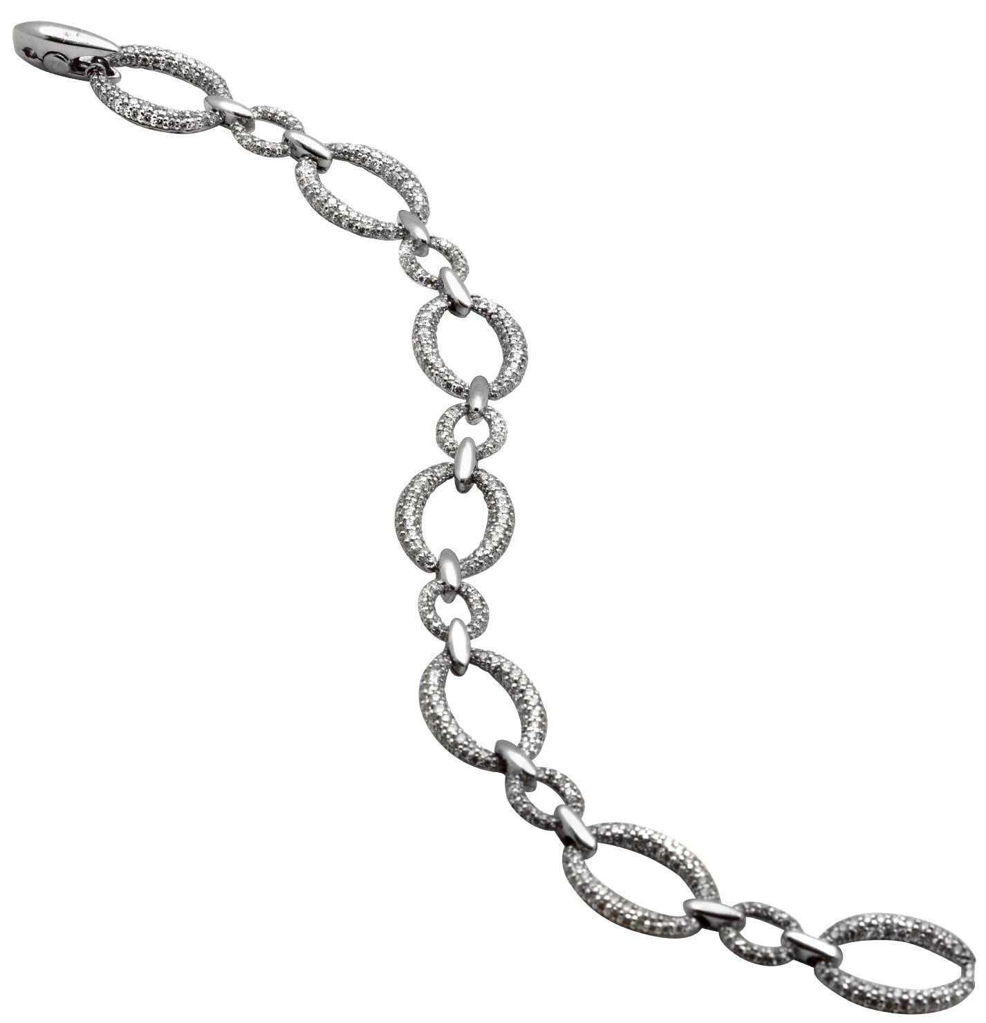 14K White Gold Diamond Bracelet by Vivid Diamonds featuring a stunning open-link design adorned with round brilliant-cut diamonds, blending elegance and luxury.