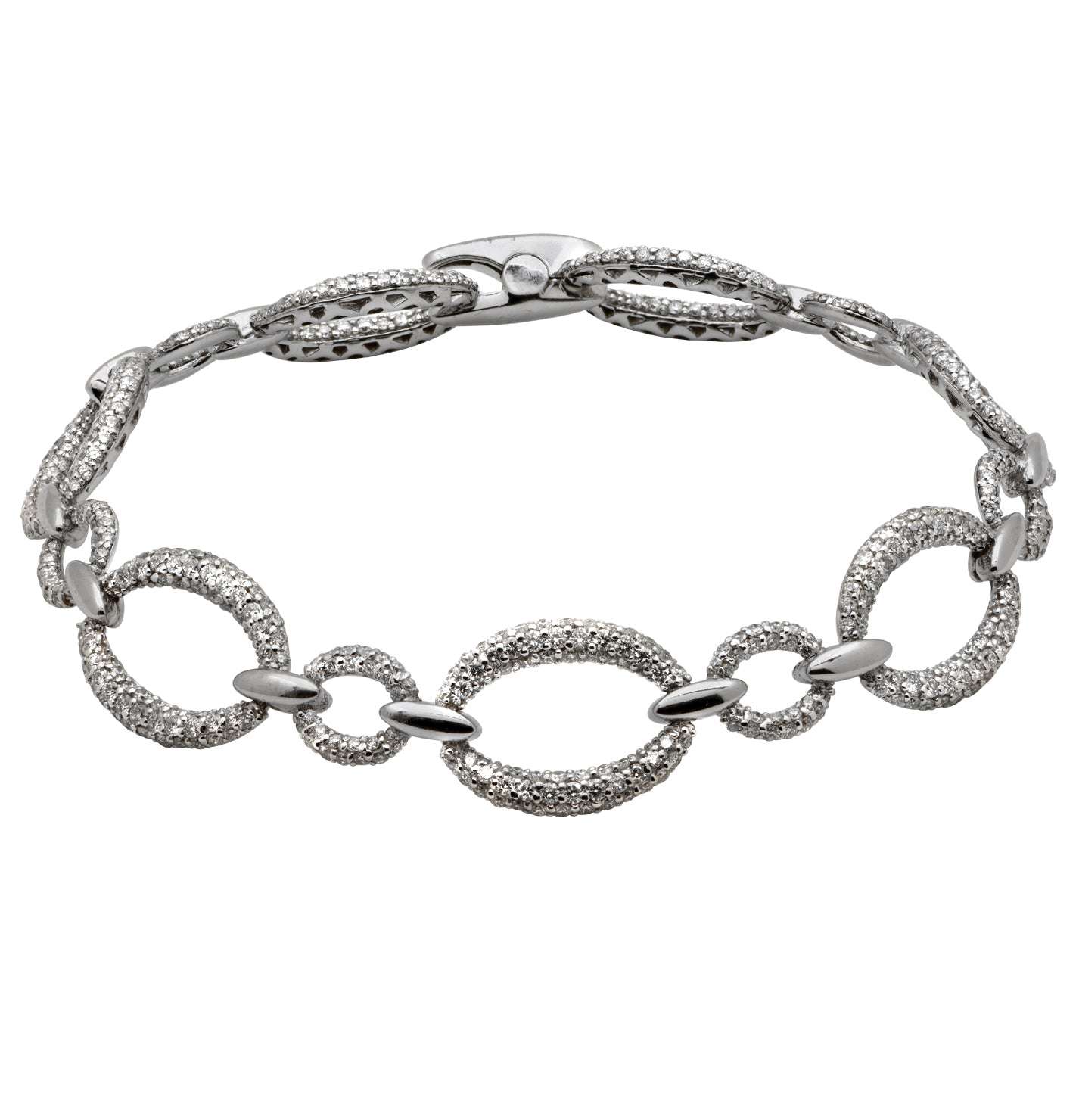 Exquisite 14K White Gold Diamond Bracelet by Vivid Diamonds showcasing intricate craftsmanship with sparkling round brilliant-cut diamonds, perfect for any occasion.