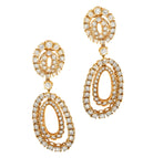 Elegant 18K Yellow Gold Diamond Earrings by Vivid Diamonds featuring luminous pearls and 7.50 Ct of round brilliant cut diamonds, showcasing a luxurious design for a sophisticated look.