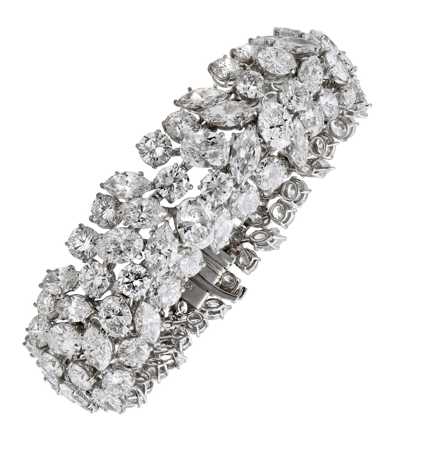 Harry Winston Platinum Diamond Bracelet featuring 63.54 Ct Marquis & Round Brilliant Diamonds, showcasing exquisite design and luxury craftsmanship by Vivid Diamonds.