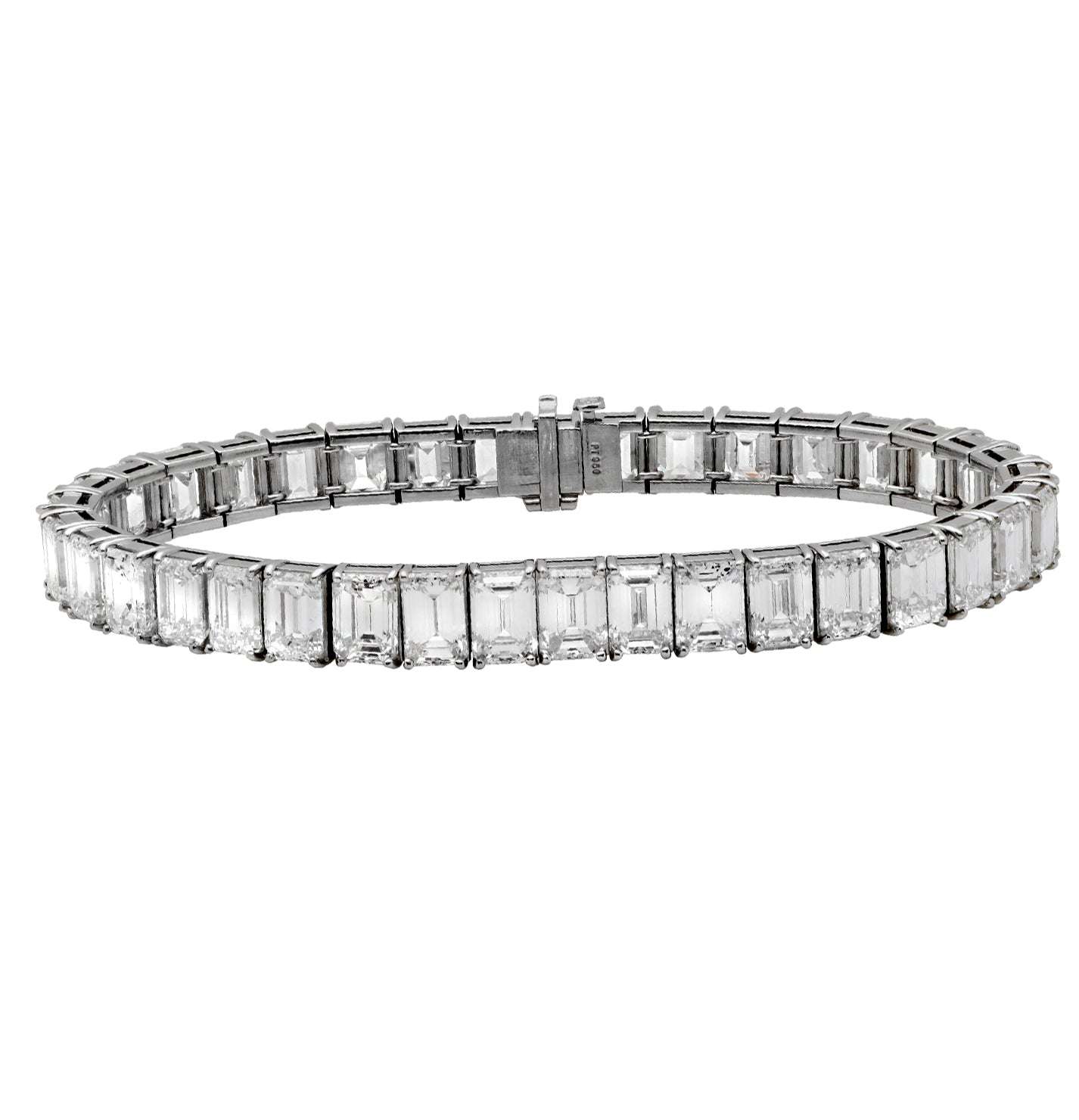 Elegant Platinum Diamond Bracelet featuring 34 emerald-cut diamonds totaling 34.16 carats and VVS-VS clarity, crafted by Vivid Diamonds.