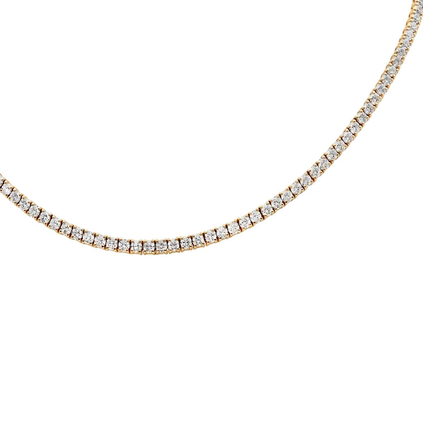 Close-up view of the stunning 10.41 Carat Round Diamond Necklace in 14k Yellow Gold by Vivid Diamonds, highlighting its luxurious craftsmanship and brilliance.