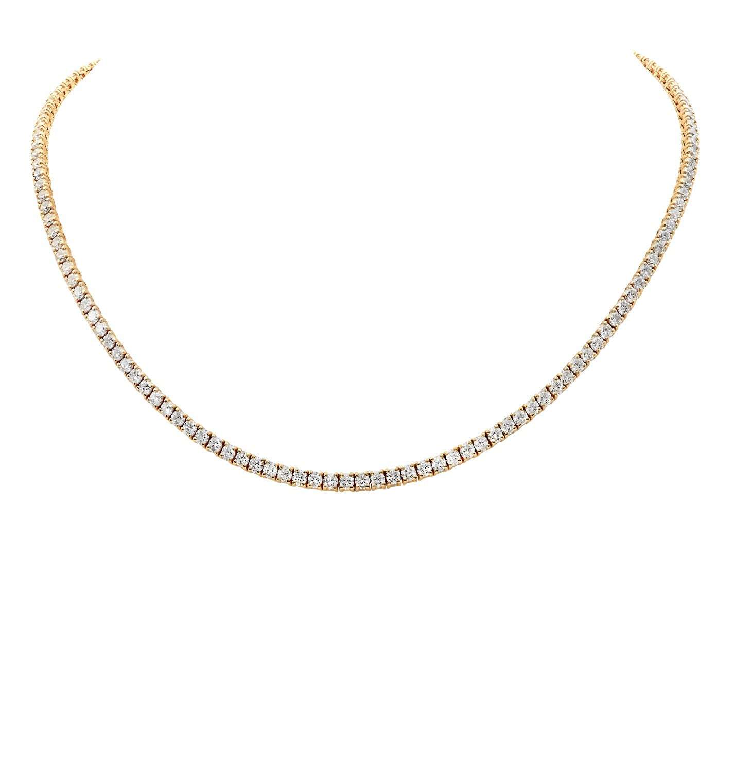 Radiant 10.41 Carat Round Diamond Necklace in 14k Yellow Gold by Vivid Diamonds, showcasing its elegant design adorned with sparkling diamonds.