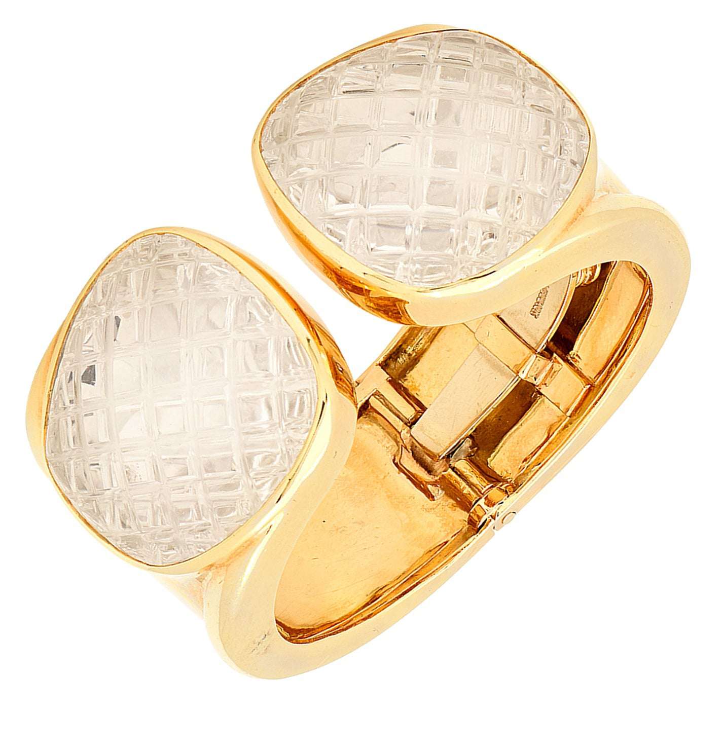 David Webb 18K Yellow Gold & Platinum Rock Crystal Cuff Bangle – V48551 Vivid Diamonds