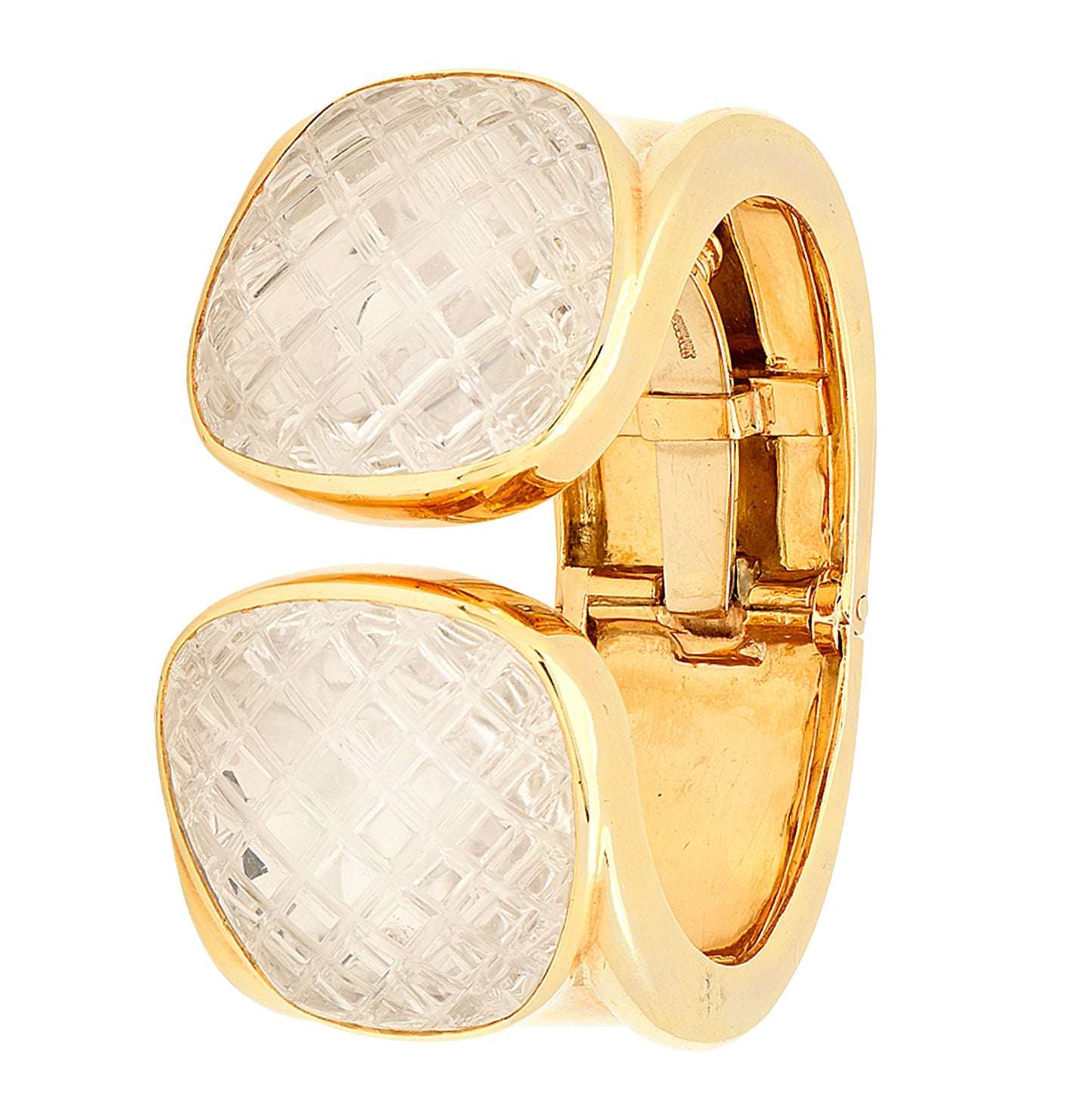 David Webb 18K Yellow Gold & Platinum Rock Crystal Cuff Bangle – V48551 Vivid Diamonds