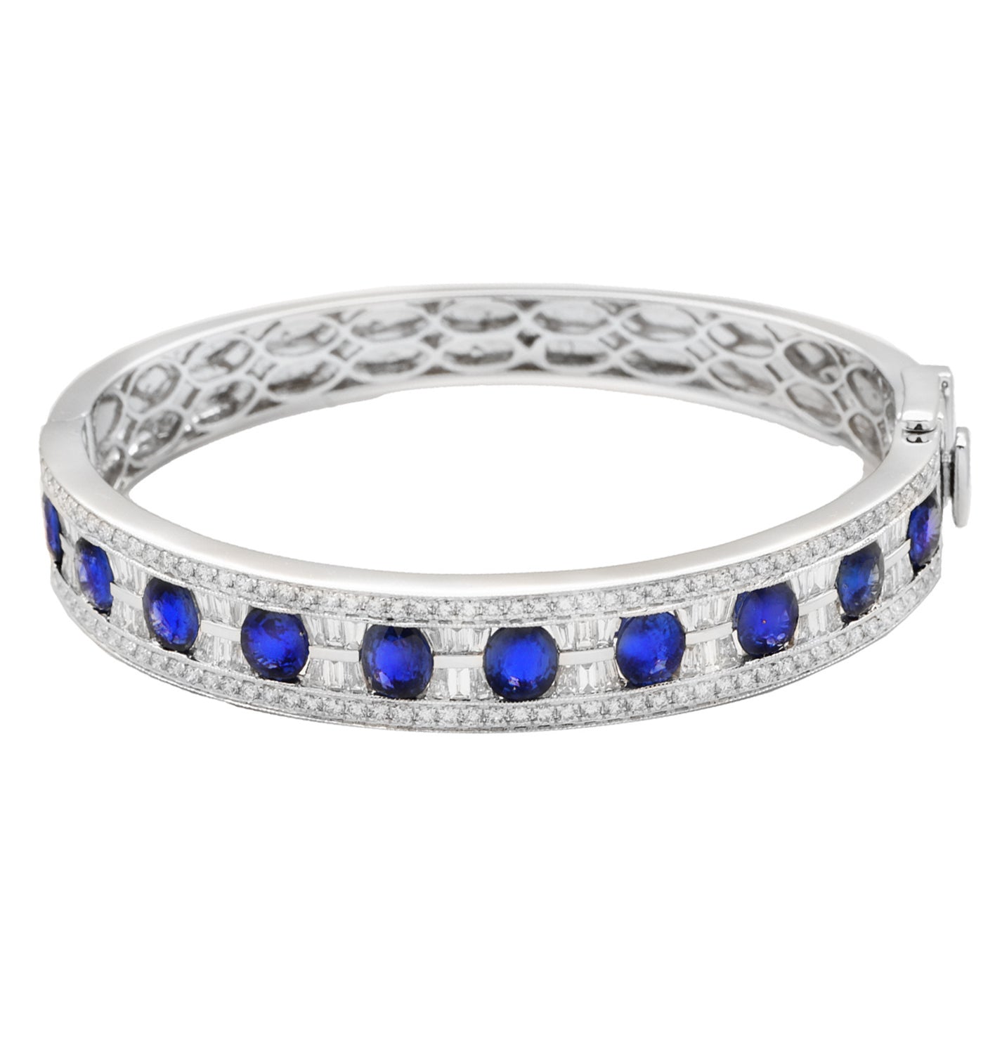 Exquisite 8.08ct Sapphire & 3.36ct Diamond Bracelet in White Gold by Vivid Diamonds, highlighting the intricate design with deep blue sapphires set in a radiant white gold setting.