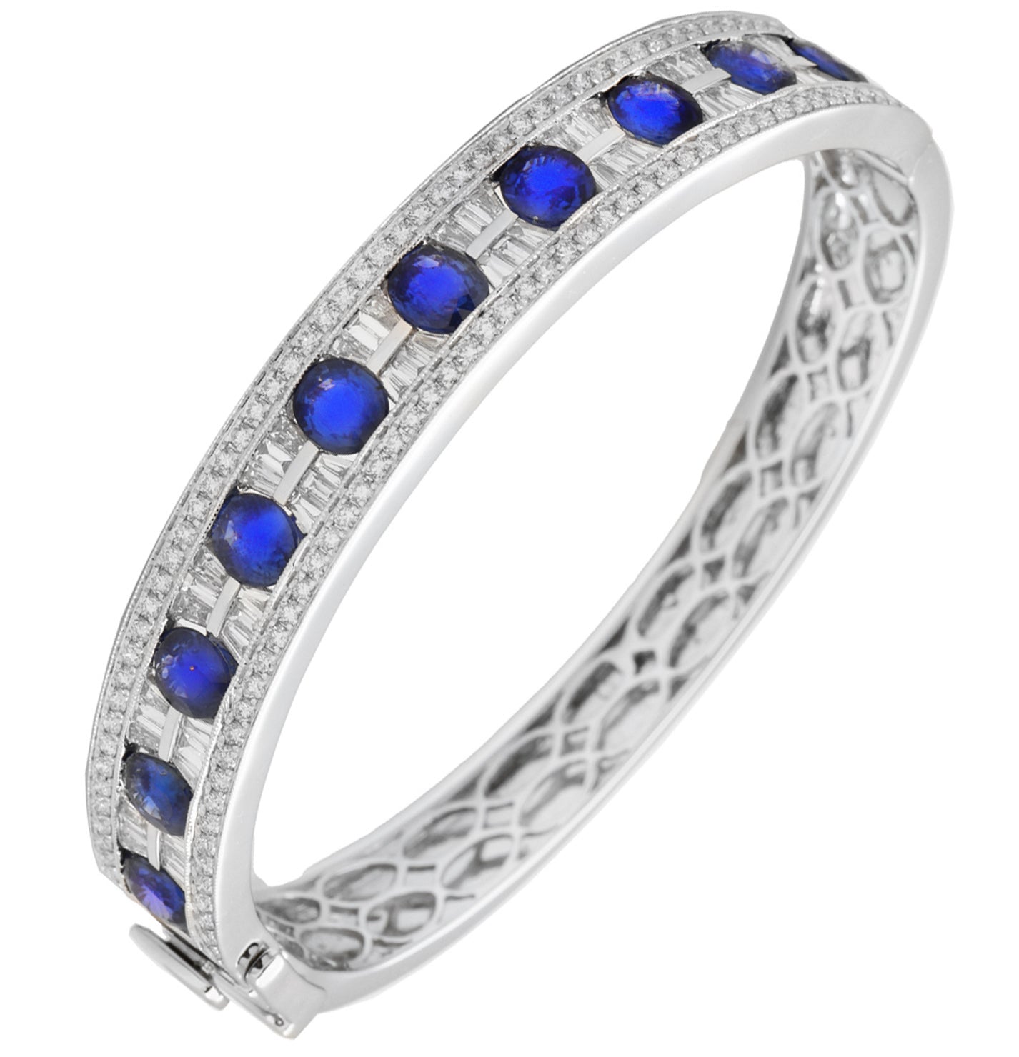 Exquisite 8.08ct Sapphire & 3.36ct Diamond Bracelet in White Gold by Vivid Diamonds, showcasing vibrant blue sapphires and sparkling diamonds, radiating luxury and elegance.