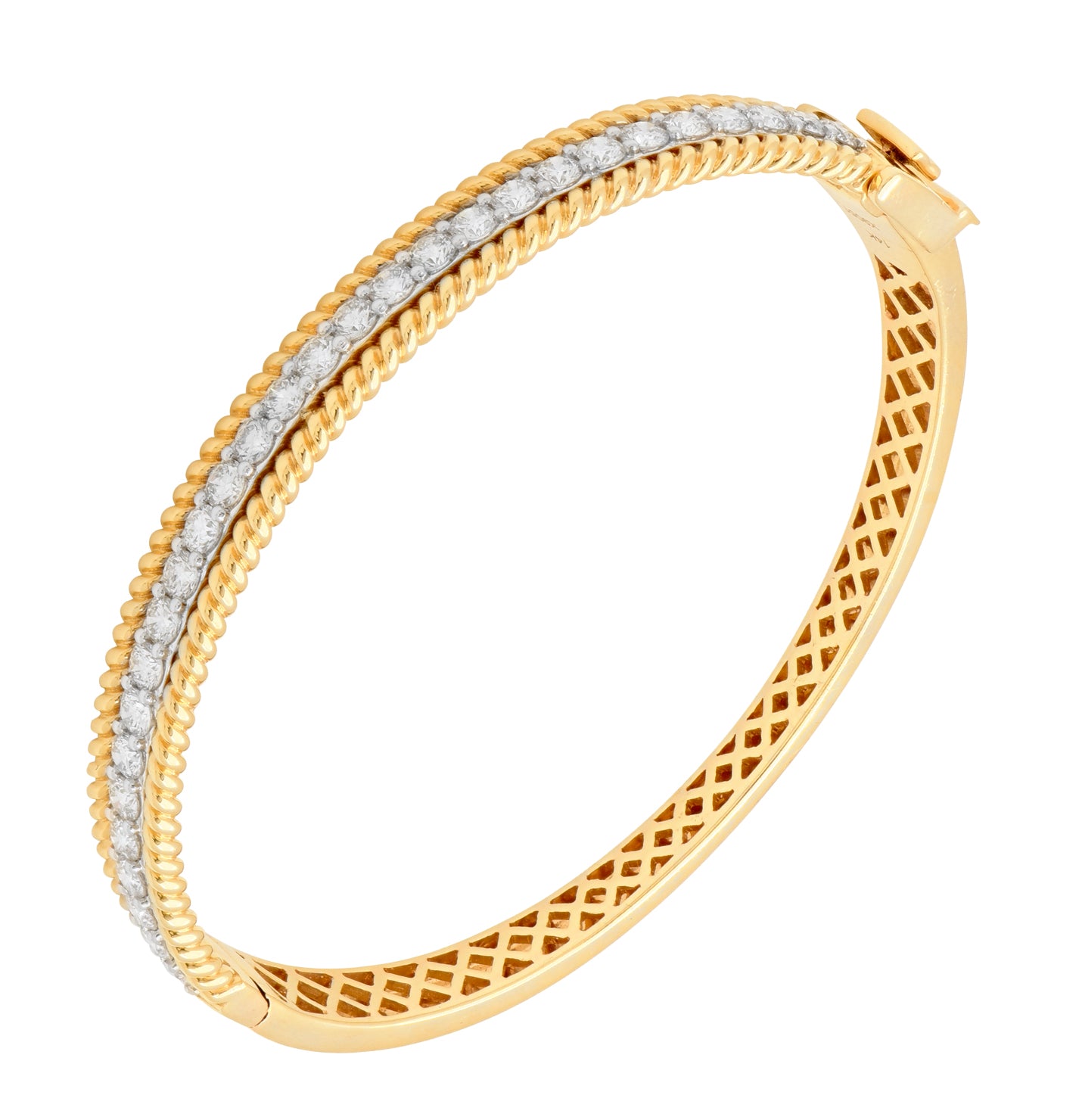 Diamond Bangle in 14K Yellow & White Gold – 2.62ct Round Brilliant Diamonds – V48579 - Vivid Diamonds