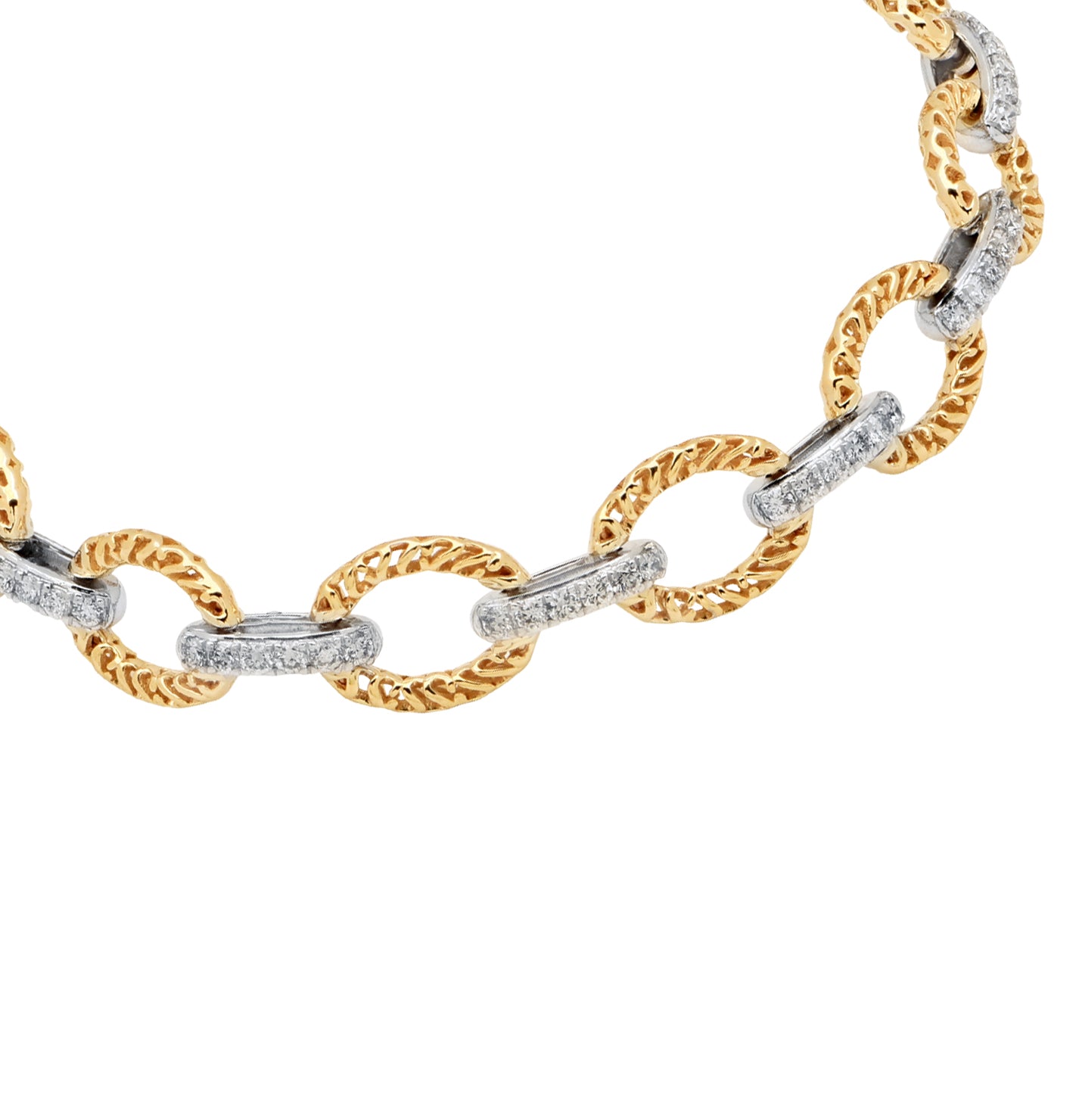 Diamond Link Bracelet in 14K Yellow & White Gold – 1.20ct Round Brilliant Diamonds – V48582 - Vivid Diamonds