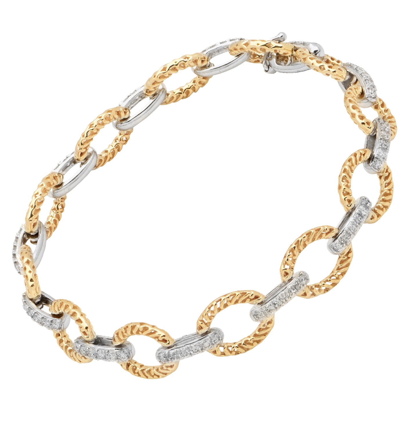 Diamond Link Bracelet in 14K Yellow & White Gold – 1.20ct Round Brilliant Diamonds – V48582 - Vivid Diamonds