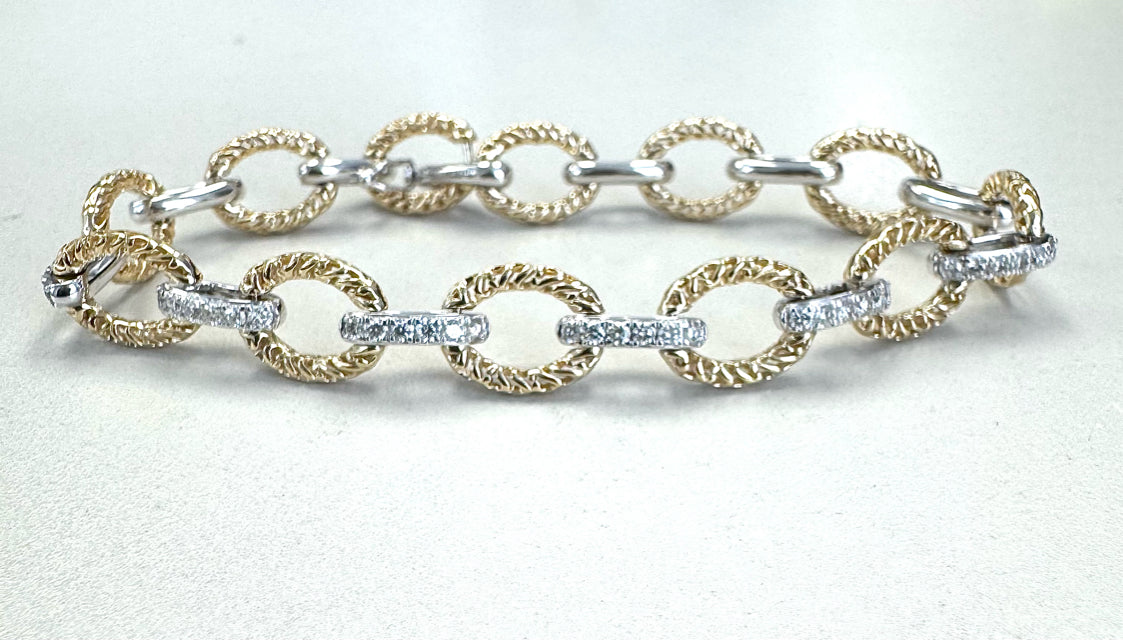 Diamond Link Bracelet in 14K Yellow & White Gold – 1.20ct Round Brilliant Diamonds – V48582 - Vivid Diamonds