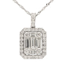Stunning Diamond Pendant Necklace by Vivid Diamonds, featuring a radiant design with baguette and round-cut diamonds set in 14K white gold, showcasing timeless elegance and sophisticated craftsmanship.