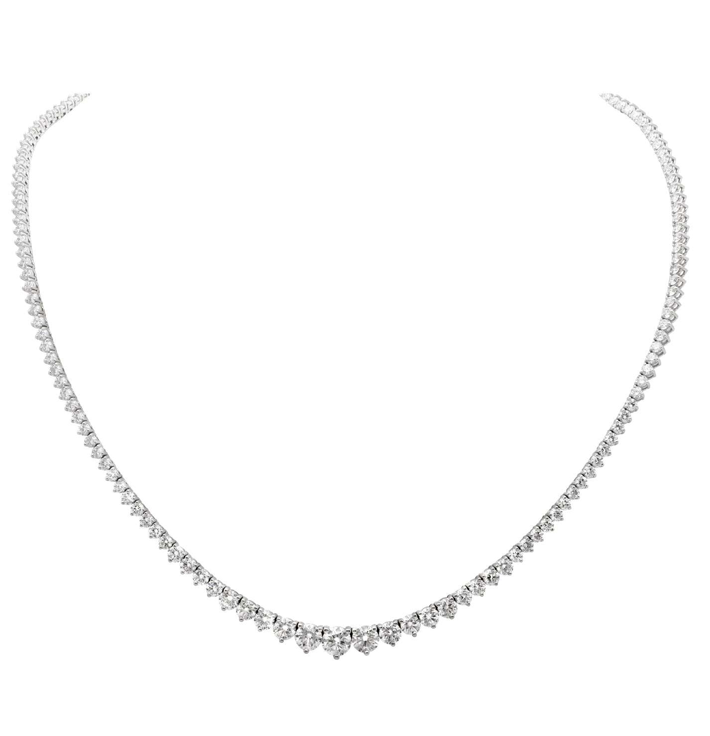 Elegant 12ct White Gold Diamond Necklace by Vivid Diamonds, showcasing a stunning arrangement of round brilliant diamonds, highlighting luxury and sophistication.