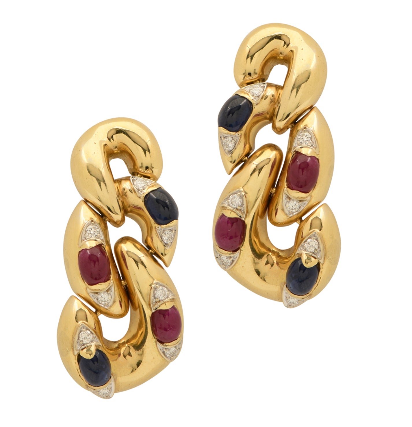 Yellow Gold Dangle Earrings with Sapphire, Ruby & Diamond – V48683 - Vivid Diamonds