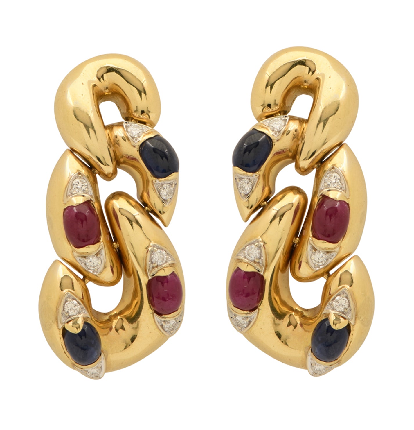 Yellow Gold Dangle Earrings with Sapphire, Ruby & Diamond – V48683 - Vivid Diamonds