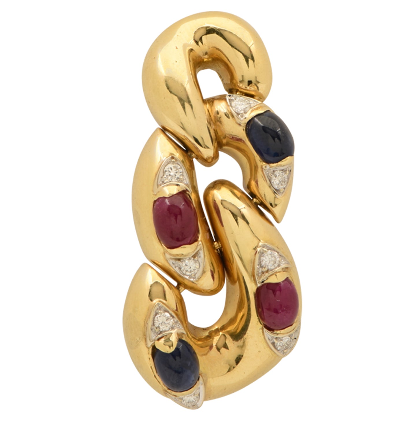 Yellow Gold Dangle Earrings with Sapphire, Ruby & Diamond – V48683 - Vivid Diamonds