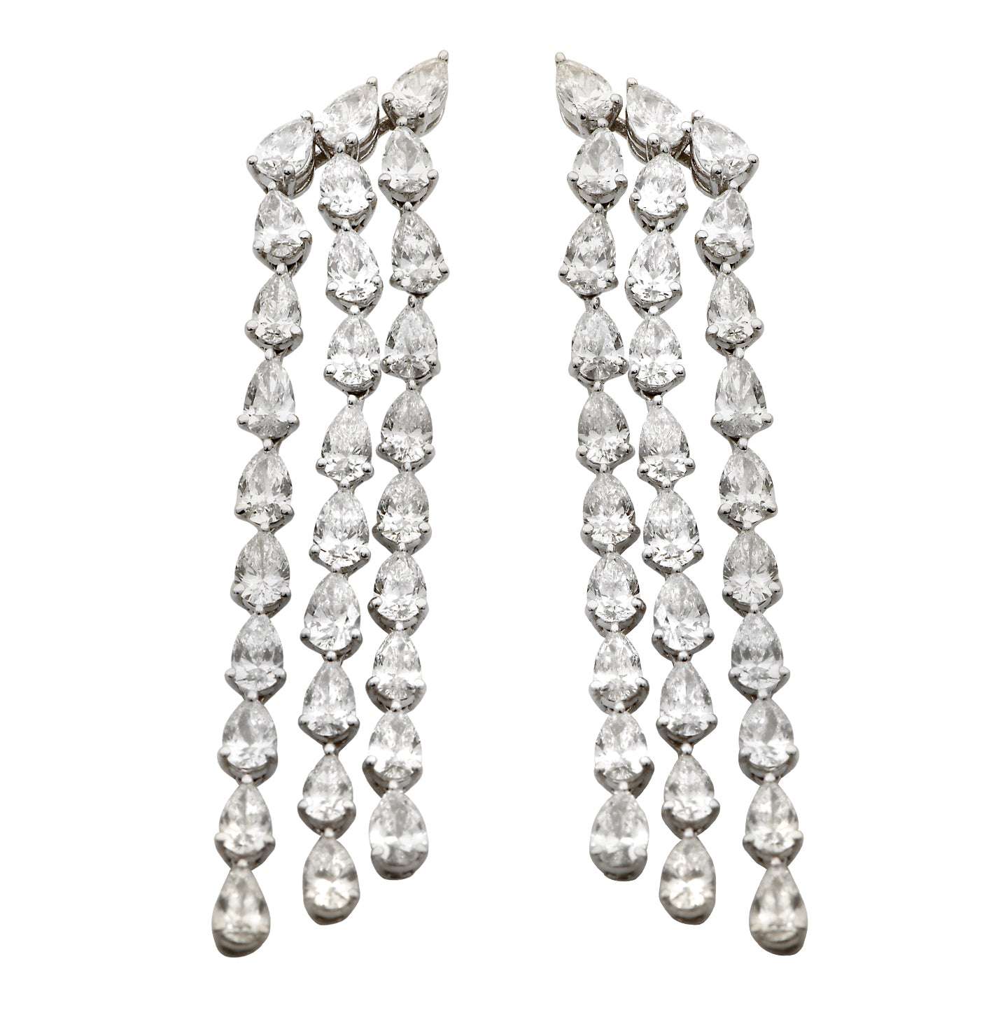Elegant 60 Pear-Shaped Diamond Chandelier Earrings in 18K White Gold from Vivid Diamonds - 6.20ct, featuring a glamorous design perfect for special occasions.