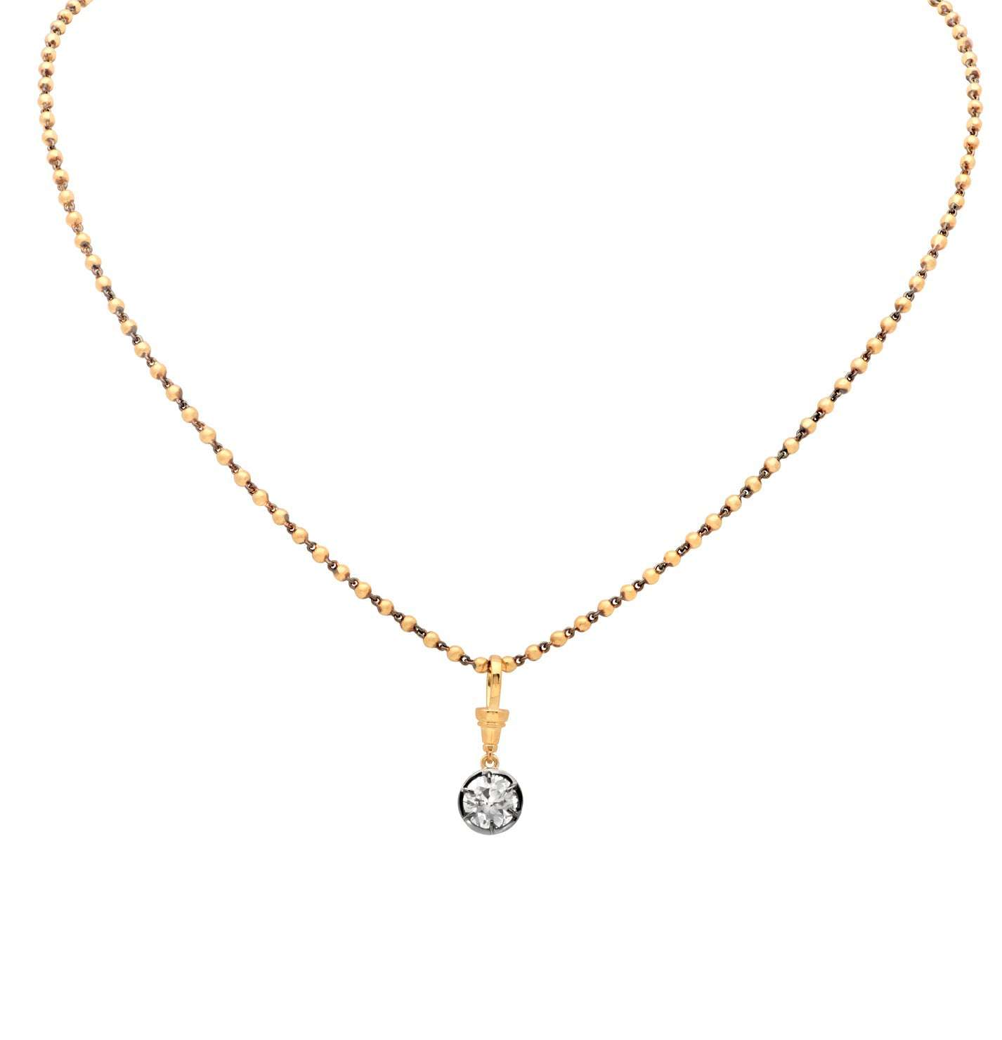 Stunning Golden Solitaire 1.70ct European Cut Diamond Necklace by Vivid Diamonds, exuding vintage charm and luxurious craftsmanship.