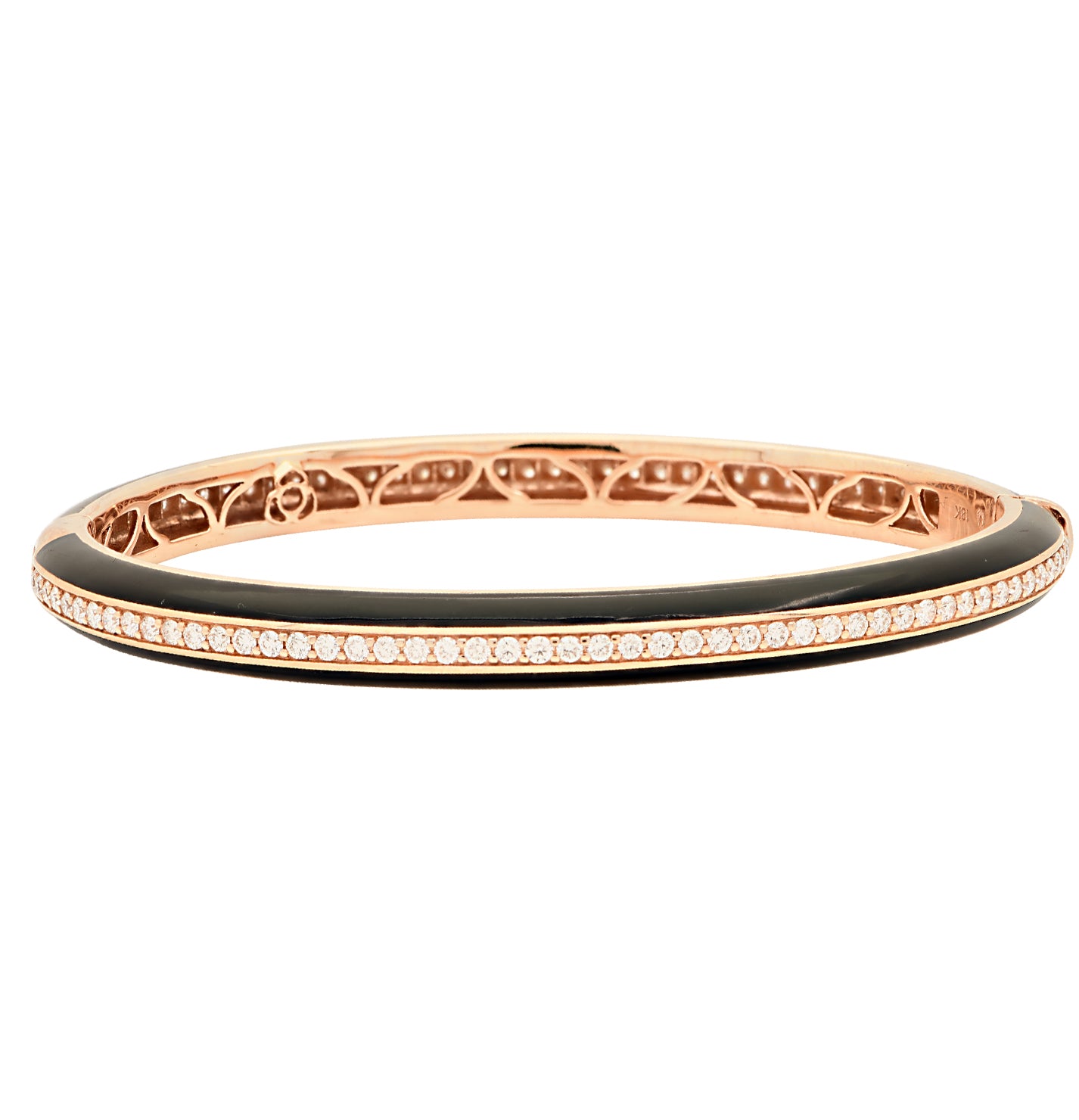 Rose Gold and Diamond Bangle in 18K with Black Ceramic and 1.46 Carats of Round Brilliant Diamonds – V49092