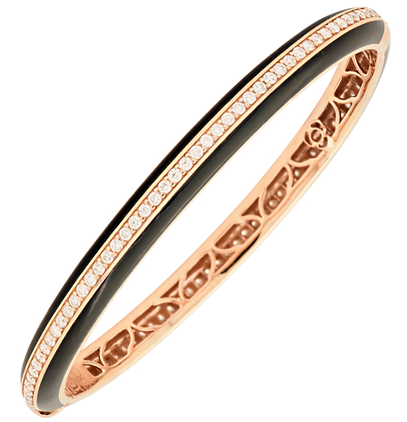 Rose Gold and Diamond Bangle in 18K with Black Ceramic and 1.46 Carats of Round Brilliant Diamonds – V49092