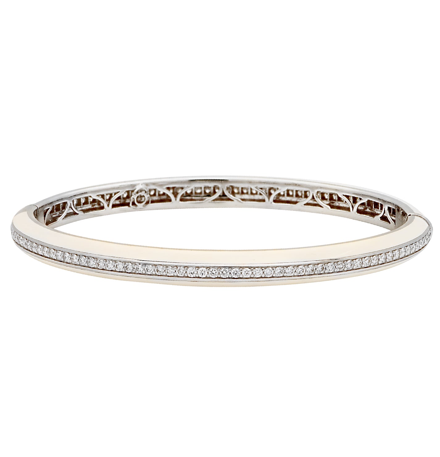 White Gold and Diamond Bangle in 18K with White Ceramic and 1.41 Carats of Round Brilliant Diamonds – V49093