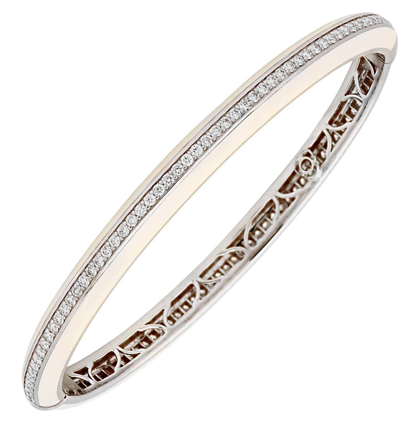 White Gold and Diamond Bangle in 18K with White Ceramic and 1.41 Carats of Round Brilliant Diamonds – V49093