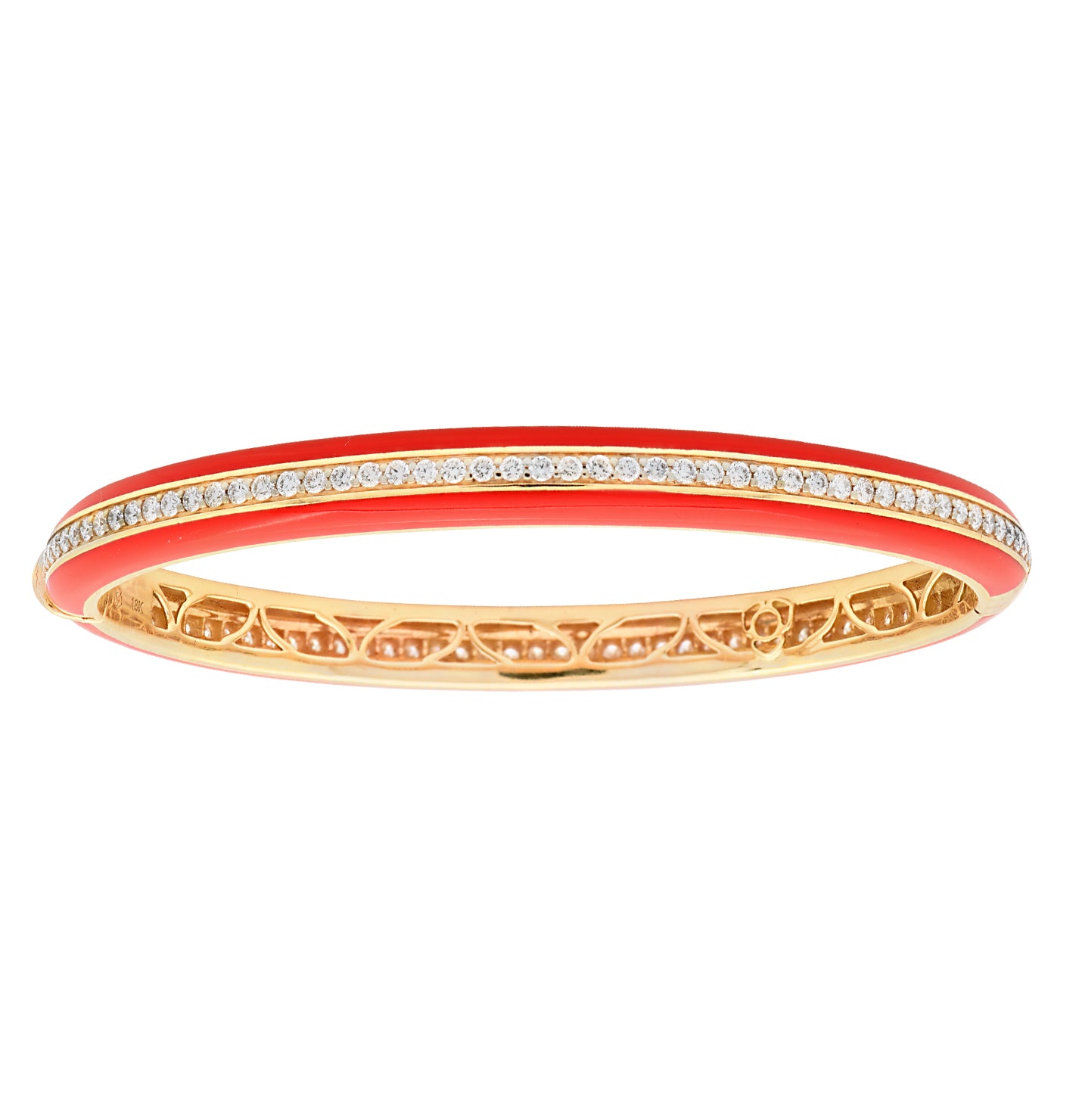 Yellow Gold and Diamond Bangle with Red Ceramic Accents – V49094