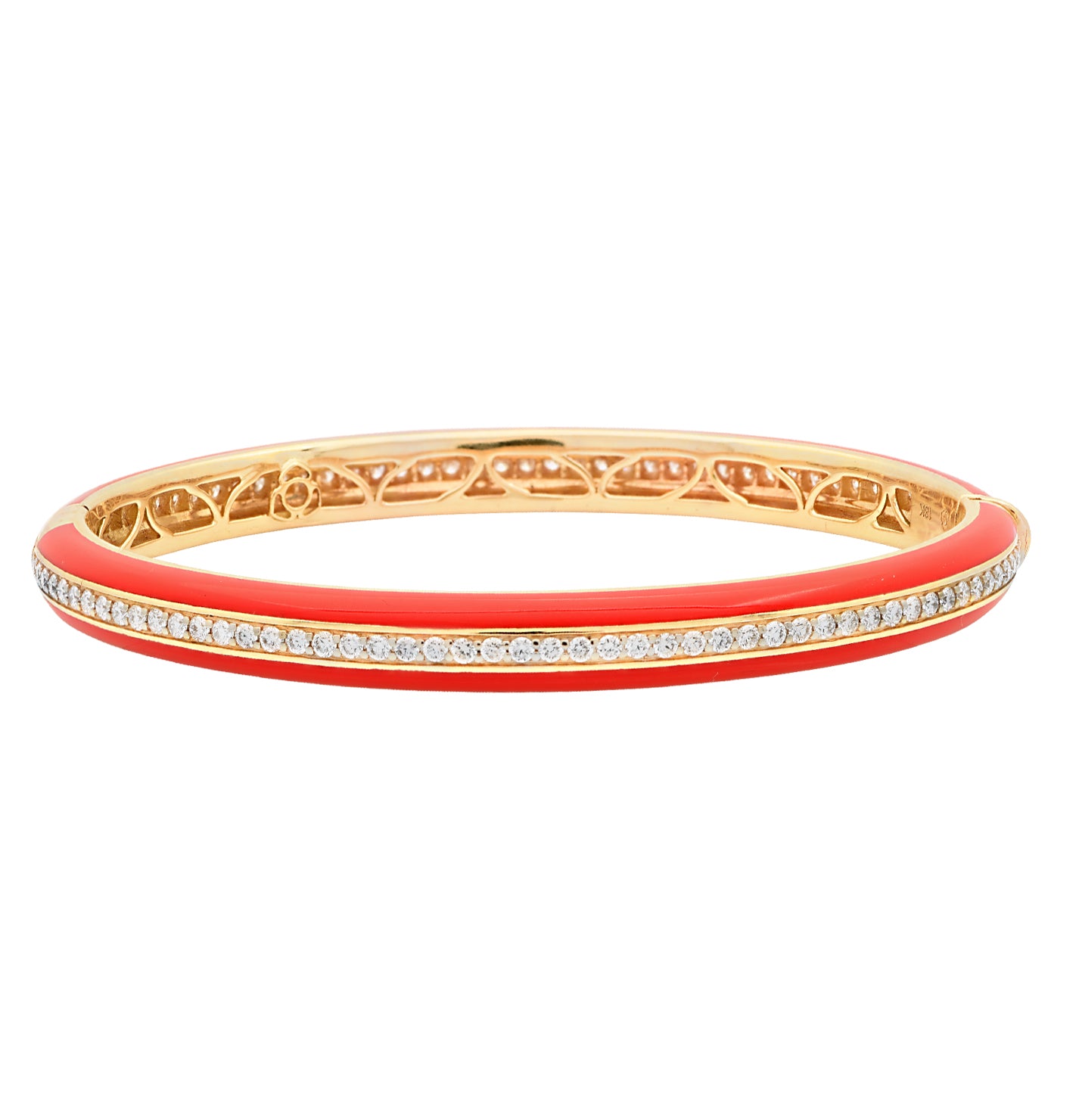 Yellow Gold and Diamond Bangle with Red Ceramic Accents – V49094