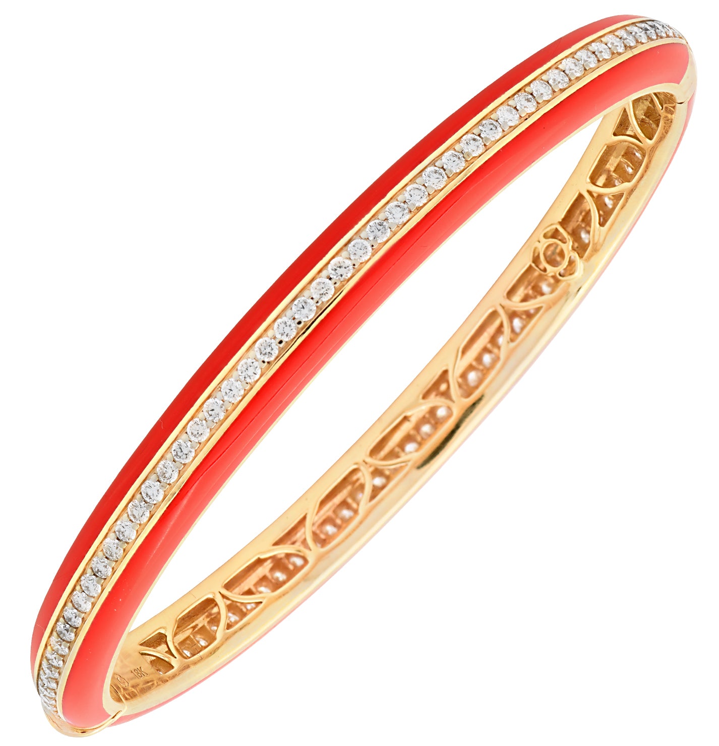 Yellow Gold and Diamond Bangle with Red Ceramic Accents – V49094