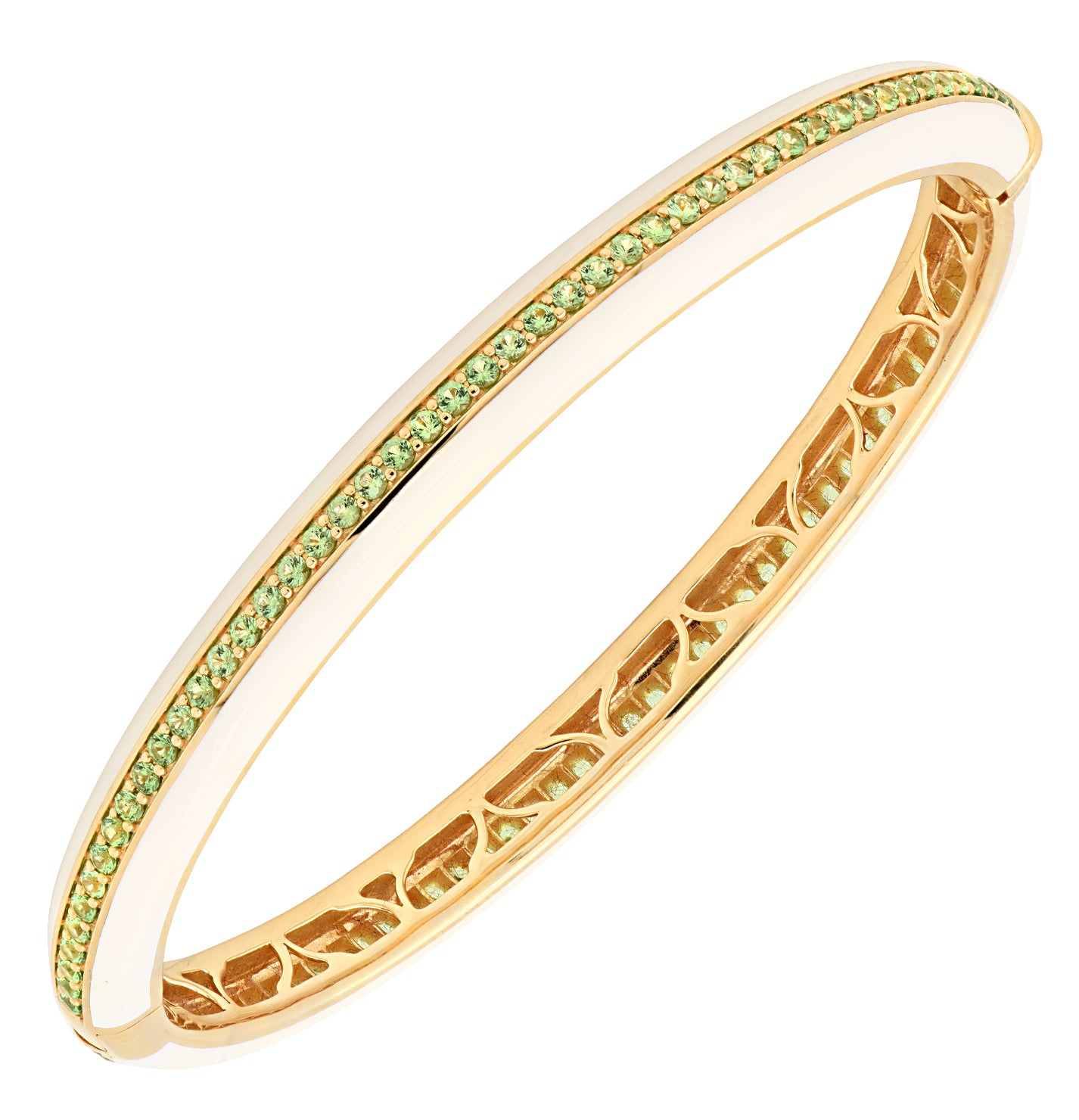 18K Yellow Gold, White Ceramic & Tsavorite Bangle – V49097