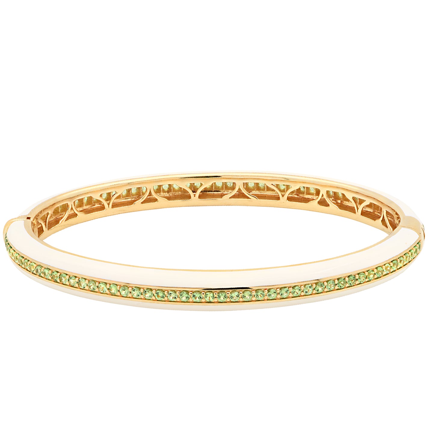 18K Yellow Gold, White Ceramic & Tsavorite Bangle – V49097