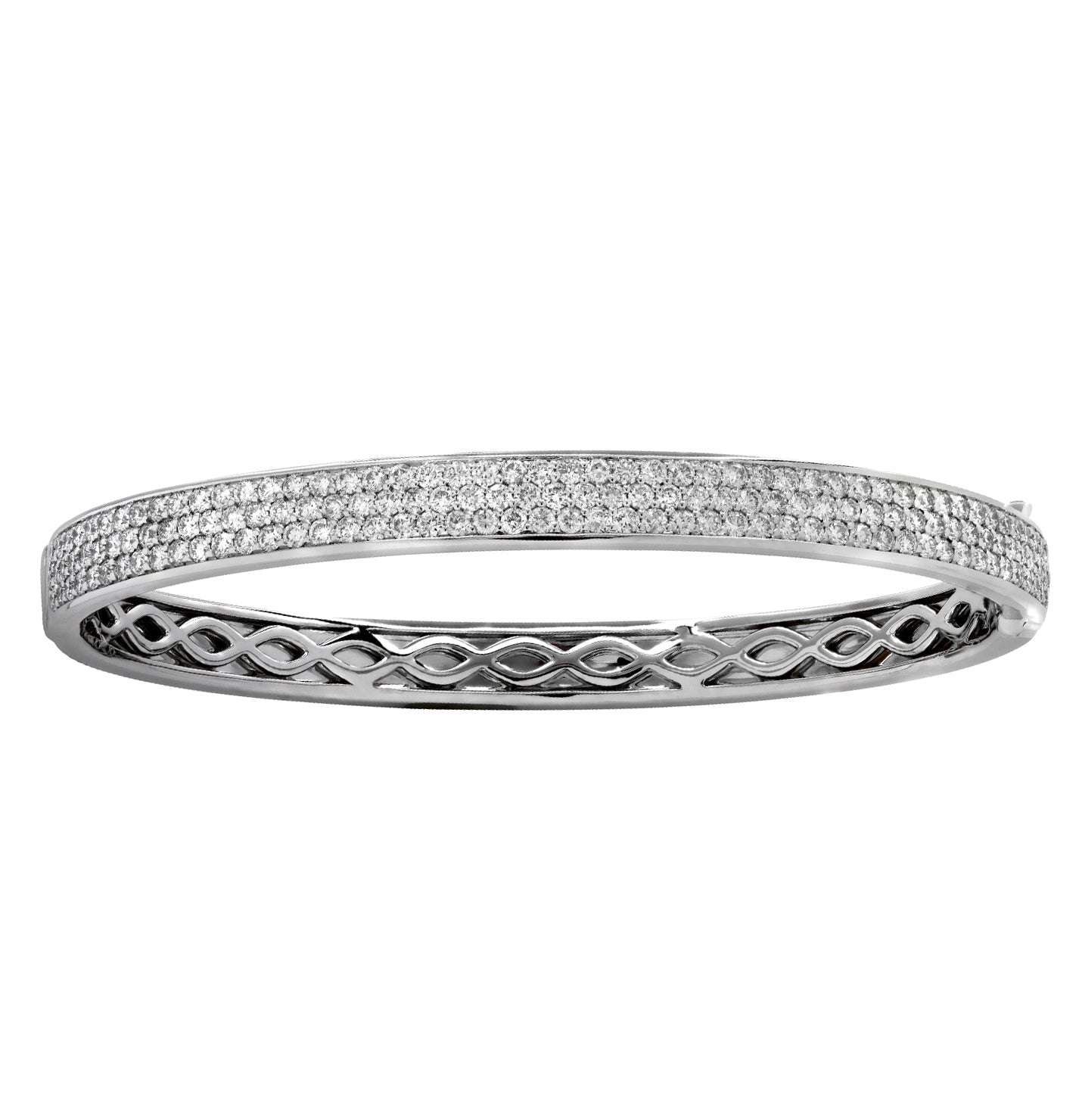 Elegant VIVID 18K White Gold Diamond Bangle featuring 290 round brilliant-cut diamonds totaling 4.59 carats, showcasing a luxurious design ideal for refined taste.