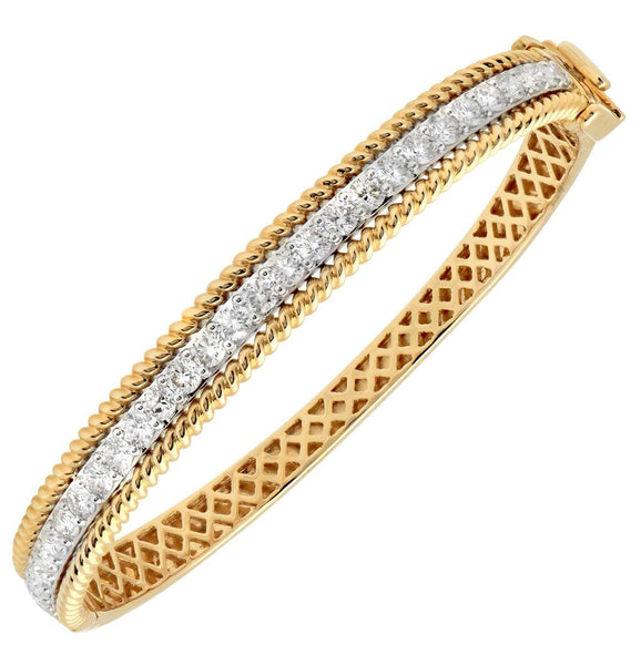 14K Yellow & White Gold 2.62 Ct Diamond Bangle with Rope Edge