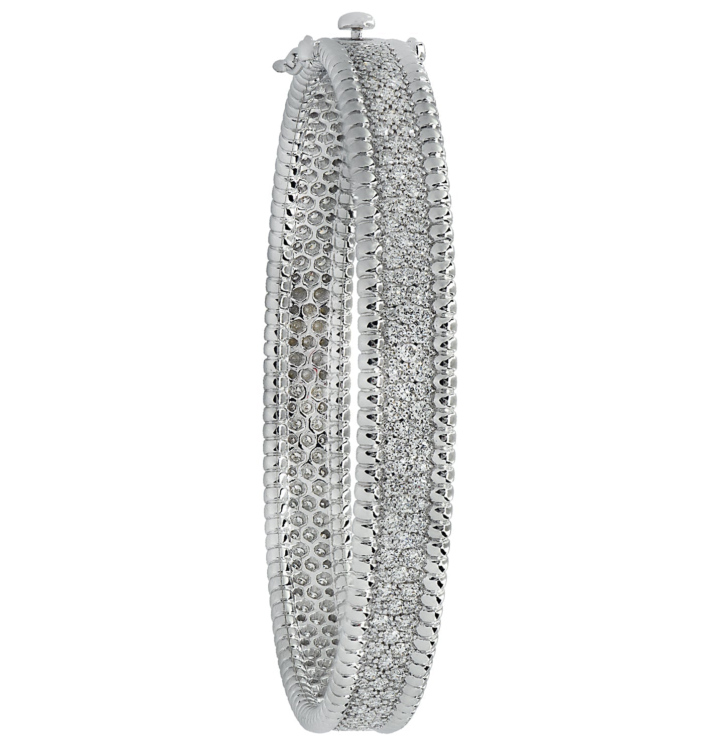 Stunning Vivid Diamonds 2.88 Carat Diamond Bangle Bracelet displaying shimmering round brilliant cut diamonds set in white gold, ideal for sophisticated occasions.
