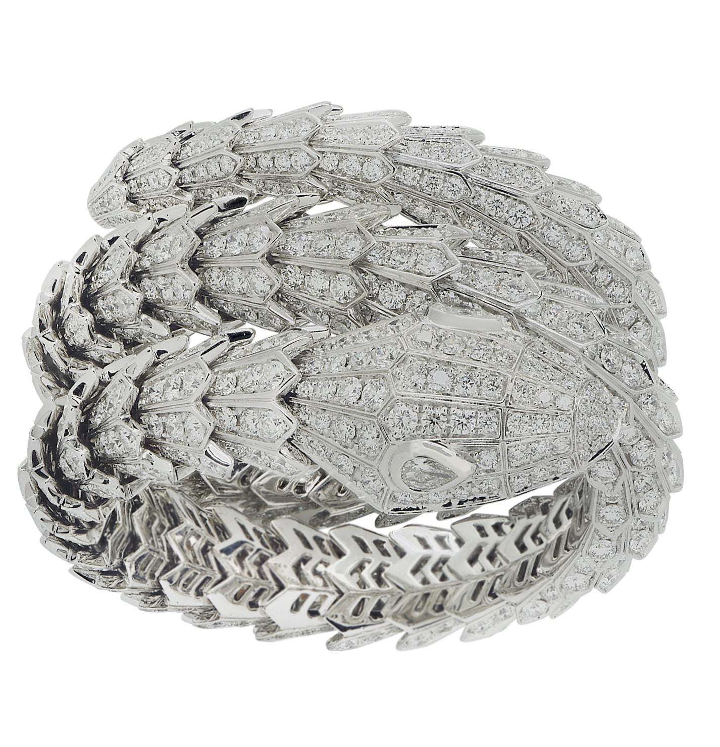 Bvlgari Serpenti Triple Wrap Full Pavé Diamond Bracelet in White Gold – V50030 Vivid Diamonds