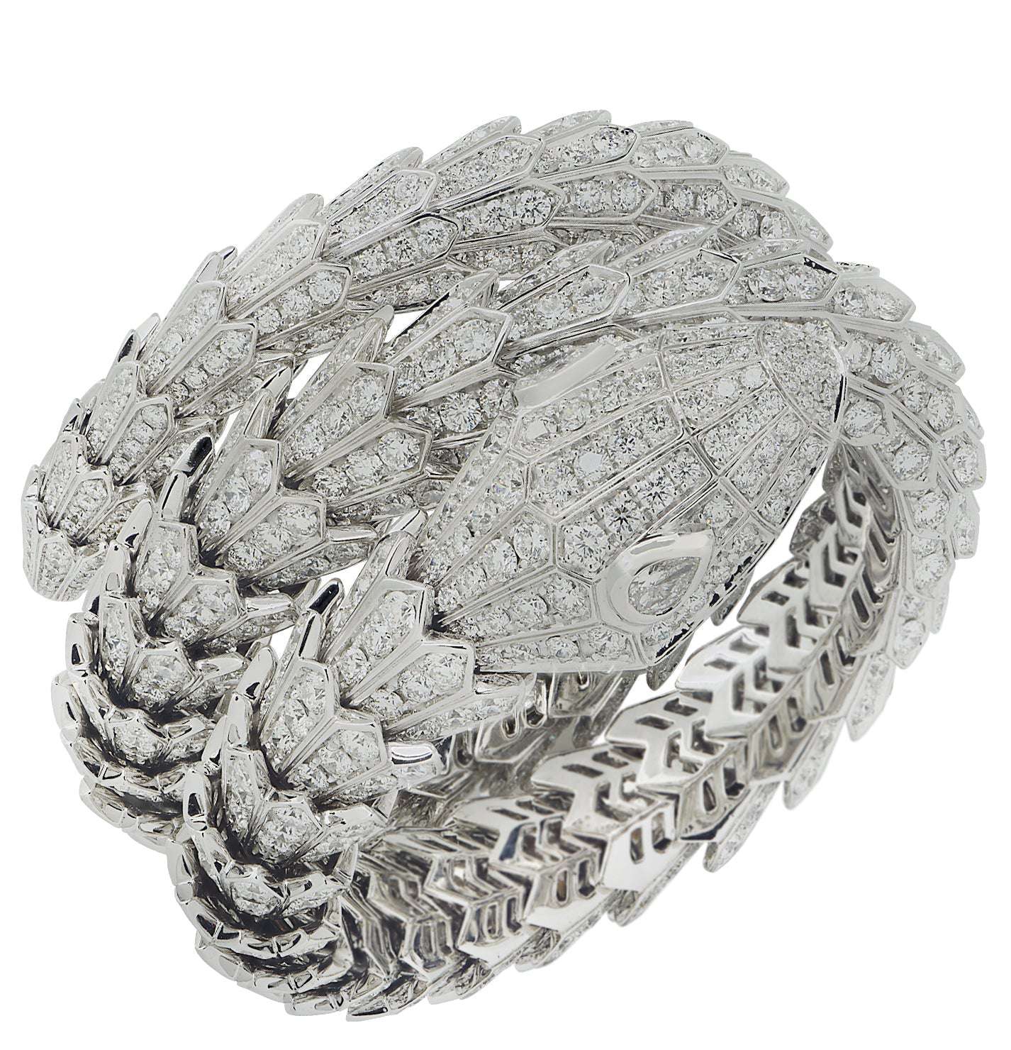 Bvlgari Serpenti Triple Wrap Full Pavé Diamond Bracelet in White Gold – V50030 Vivid Diamonds