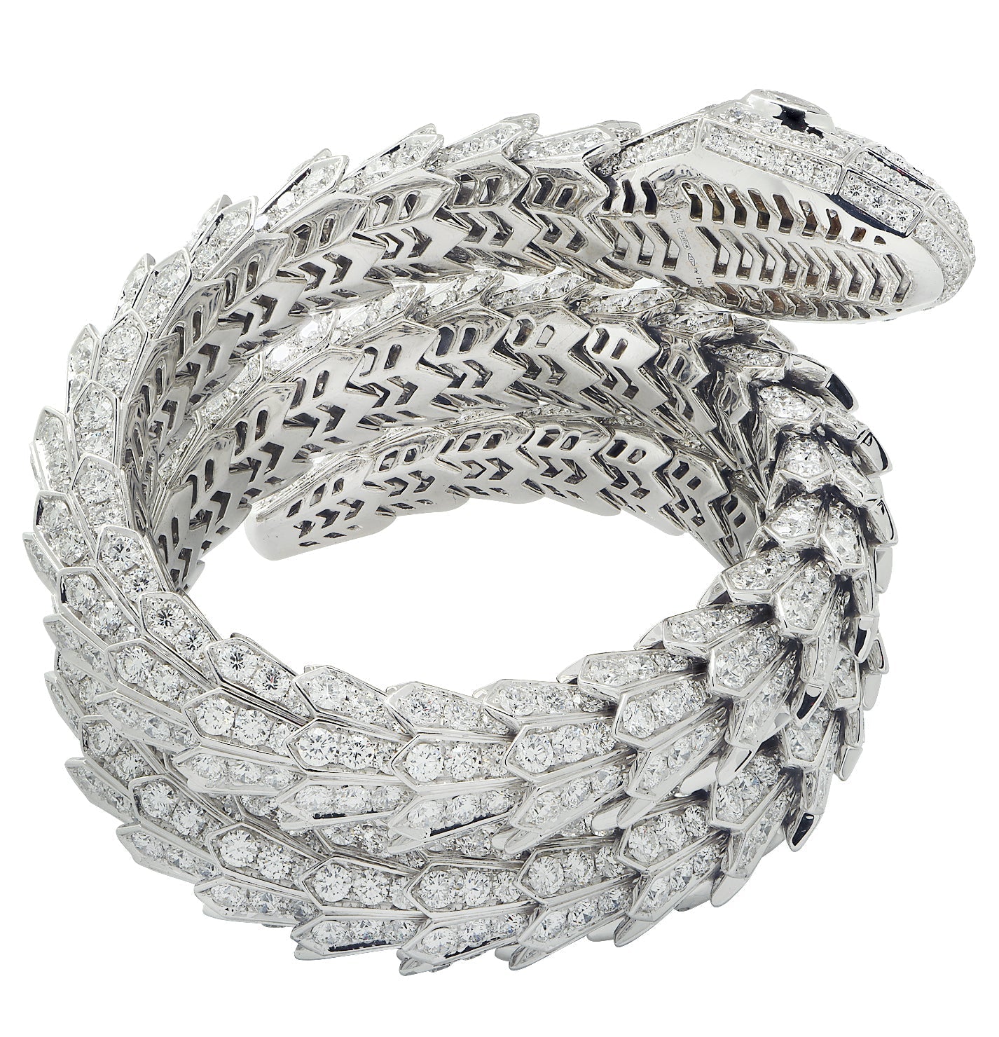 Bvlgari Serpenti Triple Wrap Full Pavé Diamond Bracelet in White Gold – V50030 Vivid Diamonds