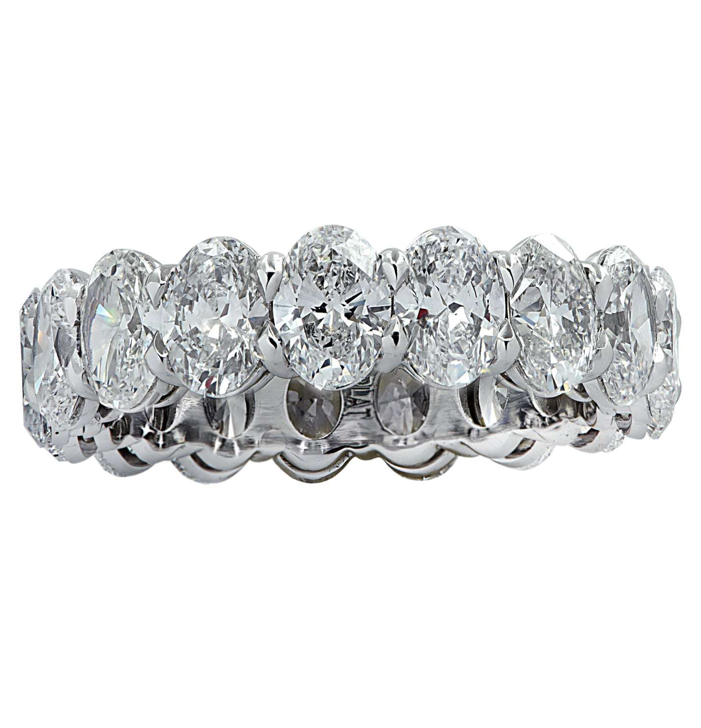 Luxurious 5.32 Carat Oval Cut Diamond Eternity Band in Platinum by Vivid Diamonds, highlighting the brilliance of meticulously set oval diamonds.