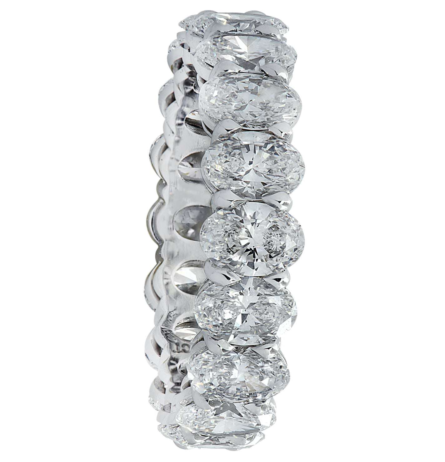 Side profile of Vivid Diamonds 4.31 Carat Platinum Eternity Band, highlighting 18 oval cut diamonds in a luxurious design, size 5.75.