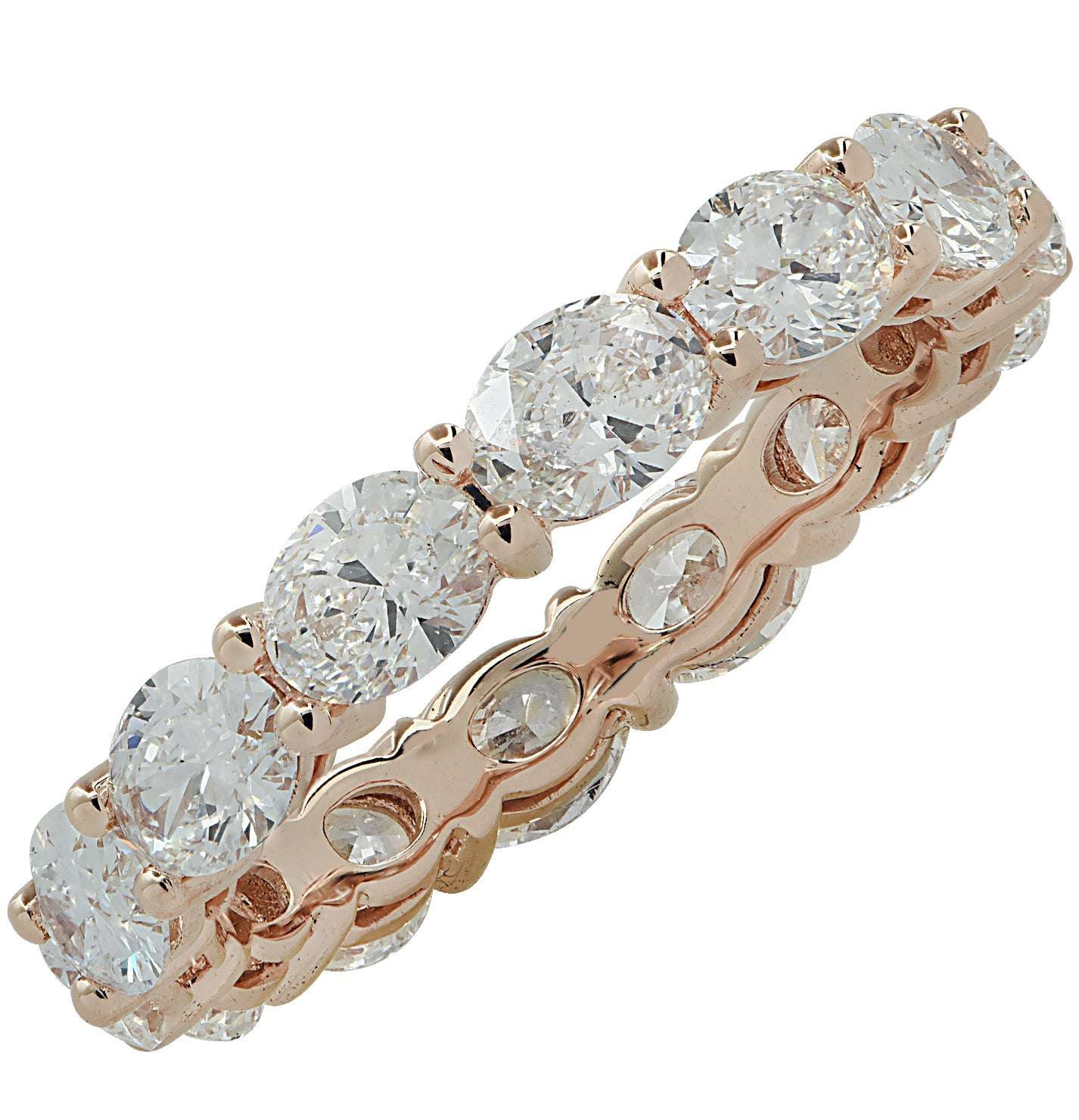 Vivid Diamonds 2.65 Carat East West Diamond Eternity Band in 18K Rose Gold featuring 14 oval-cut D-E VVS diamonds, showcasing exquisite craftsmanship and luxurious design.