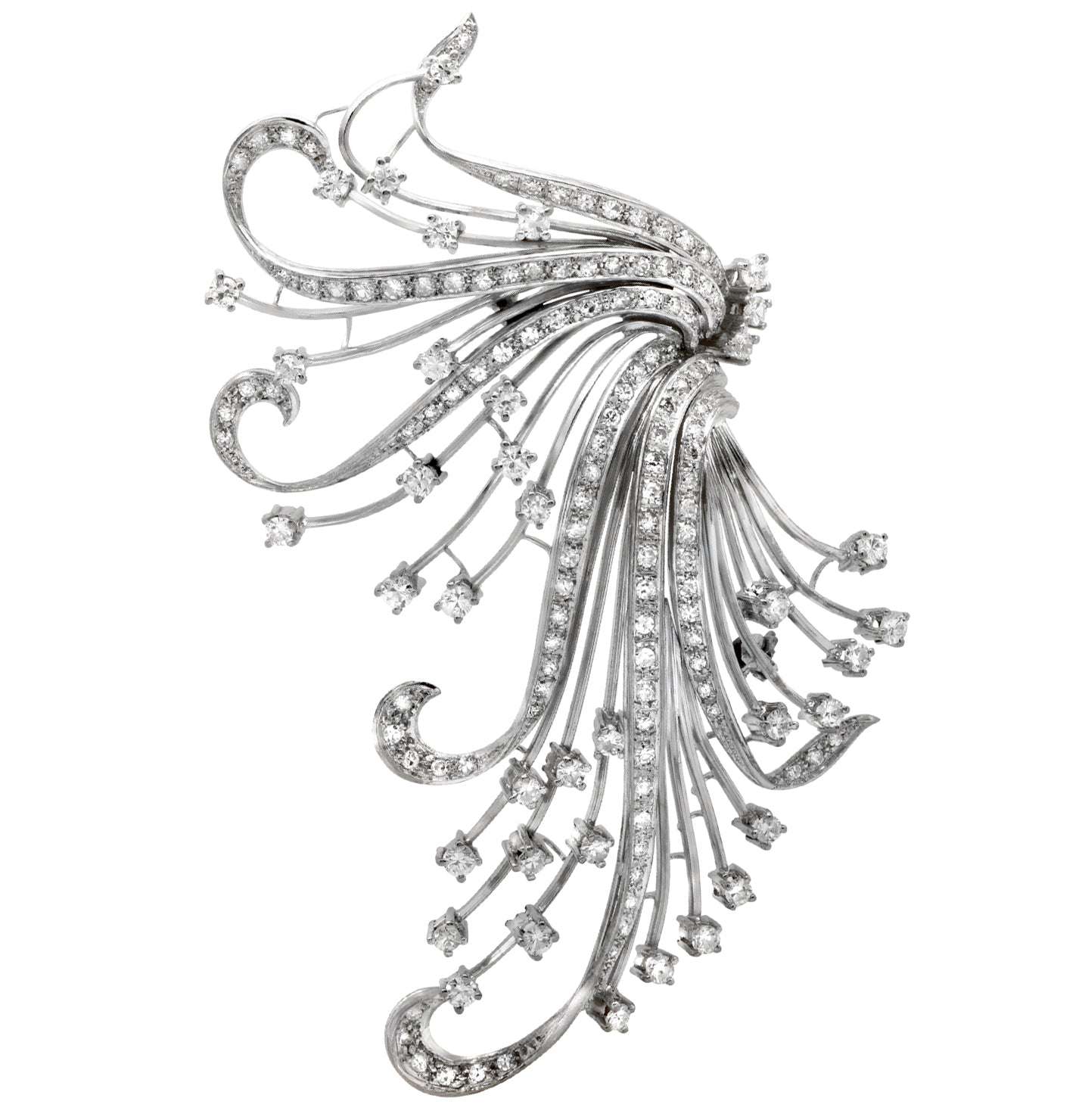 Exquisite 2.50ct Diamond Brooch in 18k White Gold by Vivid Diamonds – Showcasing a stunning cascading design with diamonds that sparkle in a graceful motion.