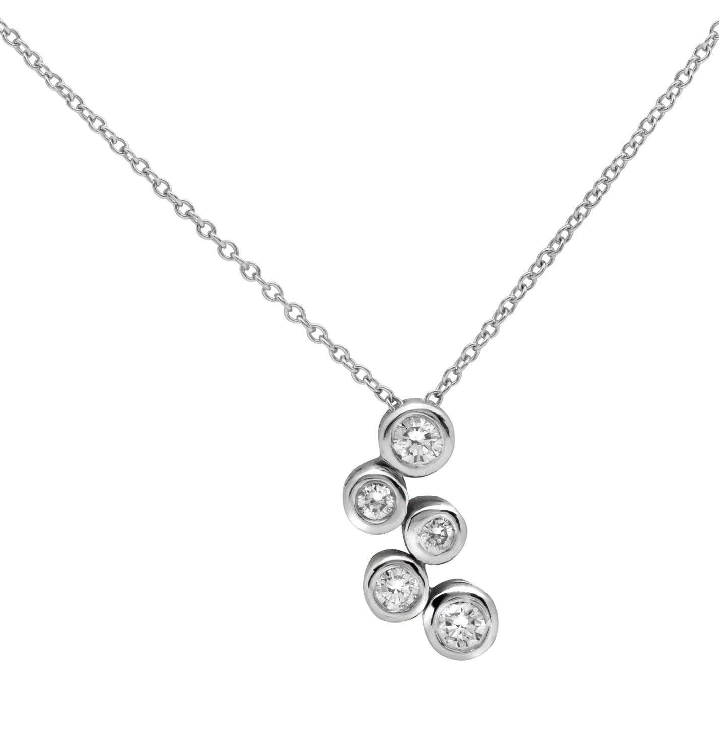 14k White Gold Diamond Necklace by Vivid Diamonds featuring five round brilliant cut diamonds elegantly arranged for a timeless look.