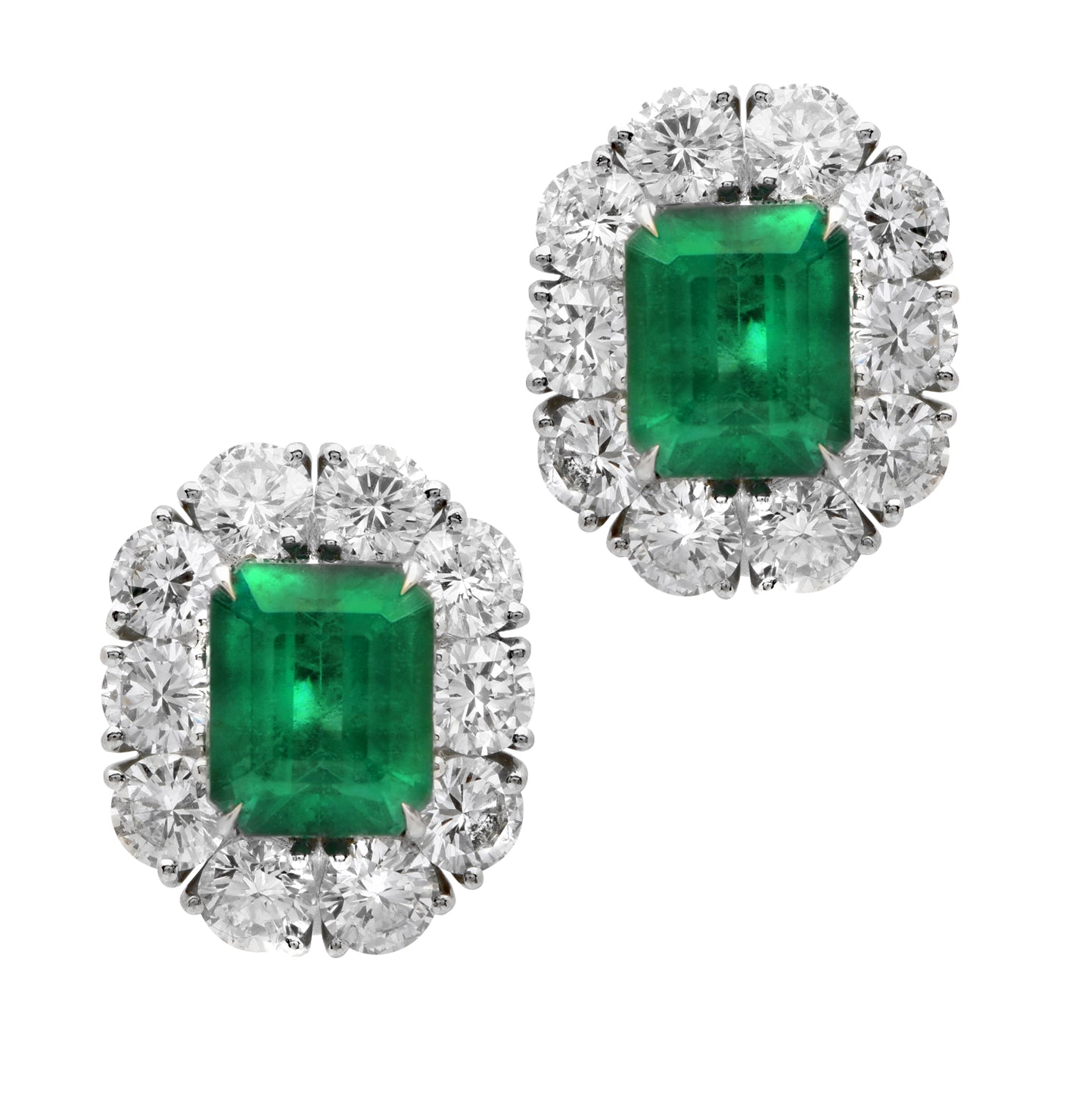 Platinum 5.69ct Emerald & Diamond Earrings – V50548 – Vivid