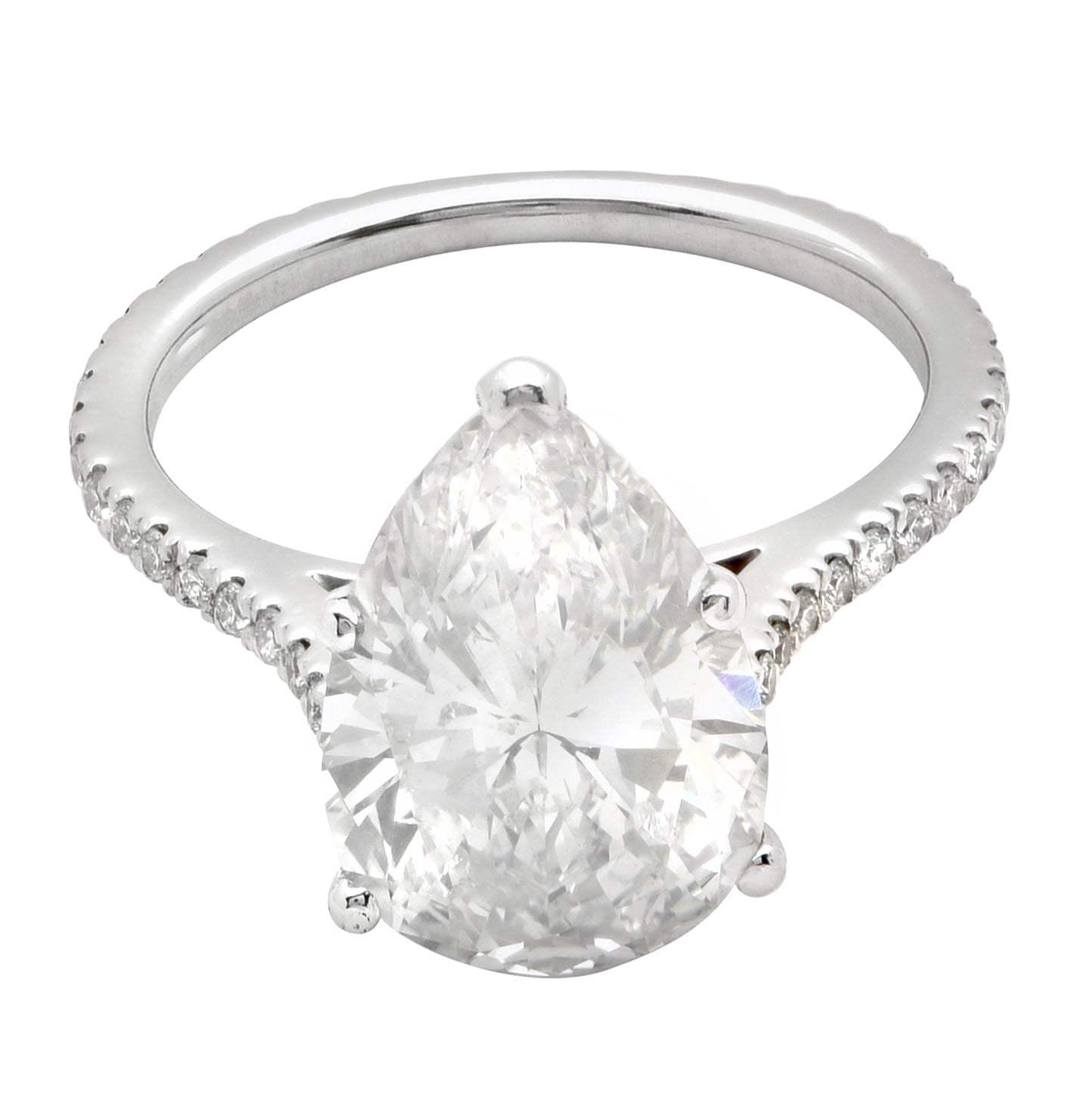 Elegant 3.28ct Pear Shape Diamond Ring by Vivid Diamonds, showcasing a stunning pear-cut diamond set in a high-polished band, radiating brilliance and sophistication.