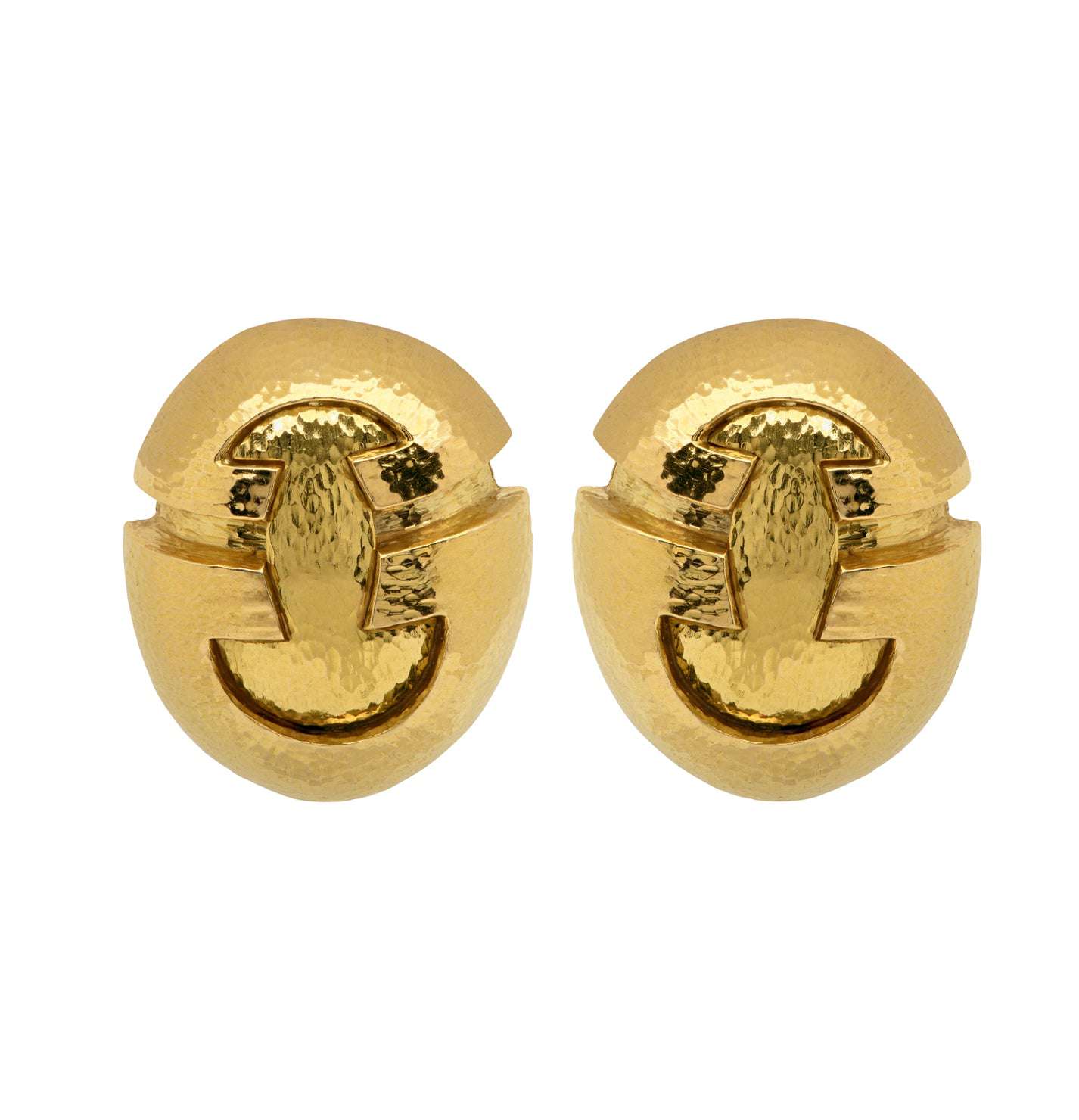 David Webb Earrings - Textured 18K Yellow Gold Button Design displayed against a neutral background, highlighting their sculptural beauty and luxurious craftsmanship by Vivid Diamonds.