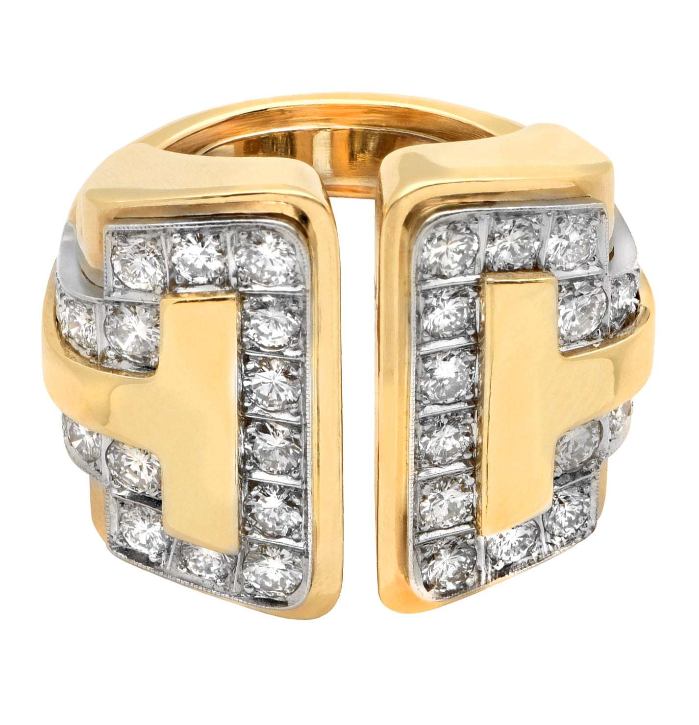 Elegant 18 Karat Yellow Gold 3ct Diamond Ring by Vivid Diamonds, showcasing a bold structure adorned with sparkling round brilliant diamonds, perfect for sophisticated jewelry collections.