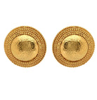 Lalounis 18 Karat Yellow Gold Circle Dome Stud Earrings - V50619 by Vivid Diamonds, featuring a beautifully textured hammered finish and a distinctive round shape, making them a timeless addition to any jewelry collection.